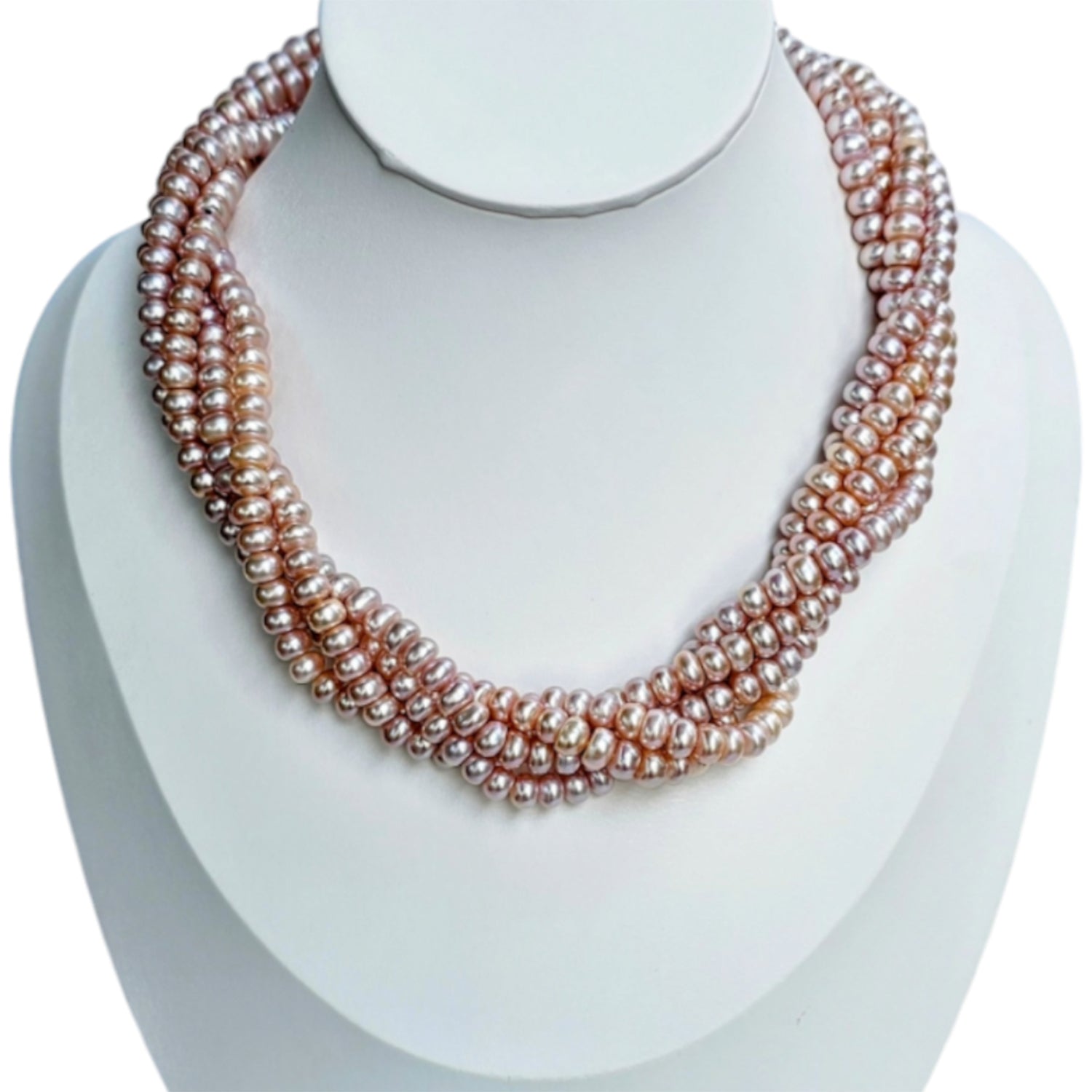 Roseate Freshwater Pearl Necklace (Pink  Color) Five Strings (With Earrings)