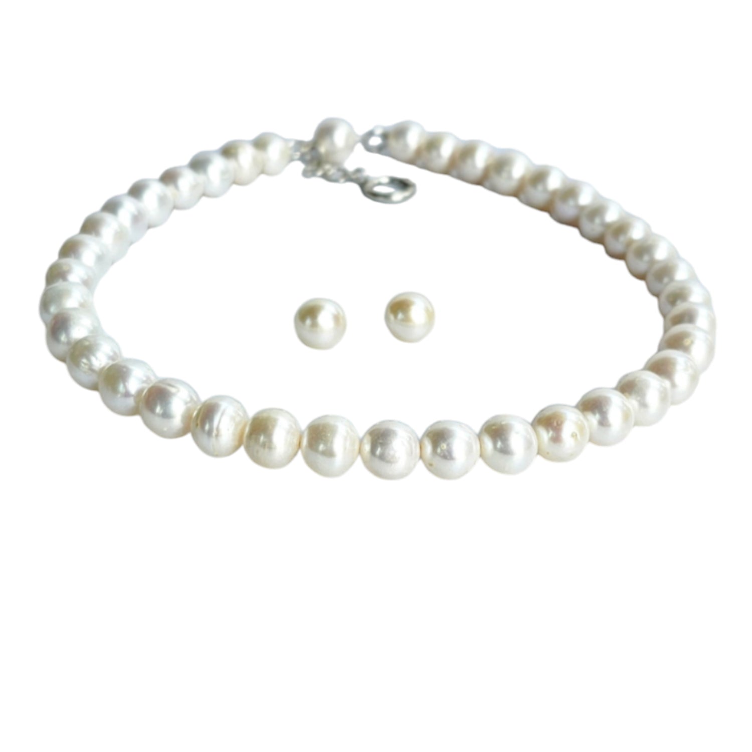 Ascending-White Freshwater Pearl  Necklace (Earrings Included)