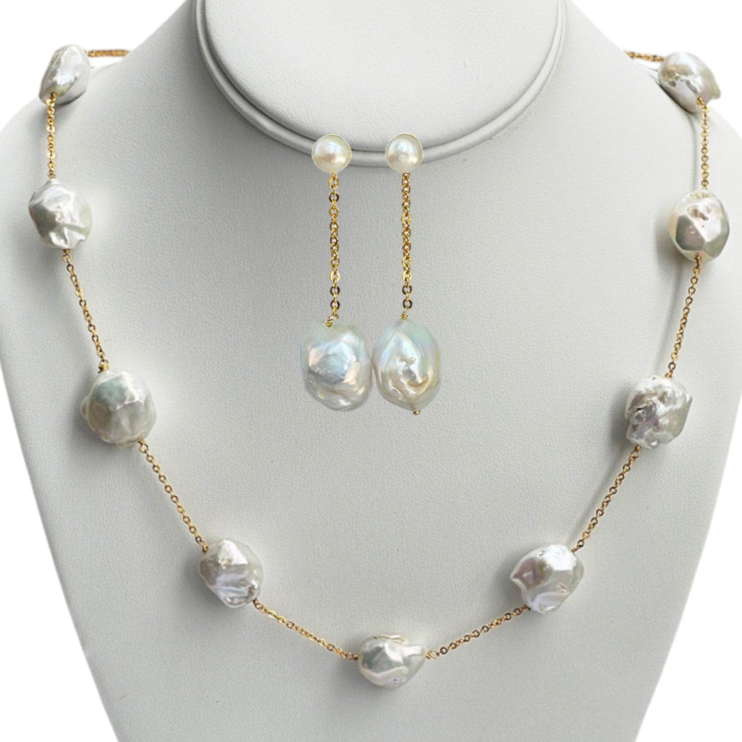 Unique Baroque Pearl Chain (With  Earrings)