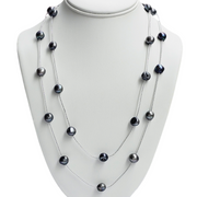 Long Black Baroque Pearl Silver  Chain