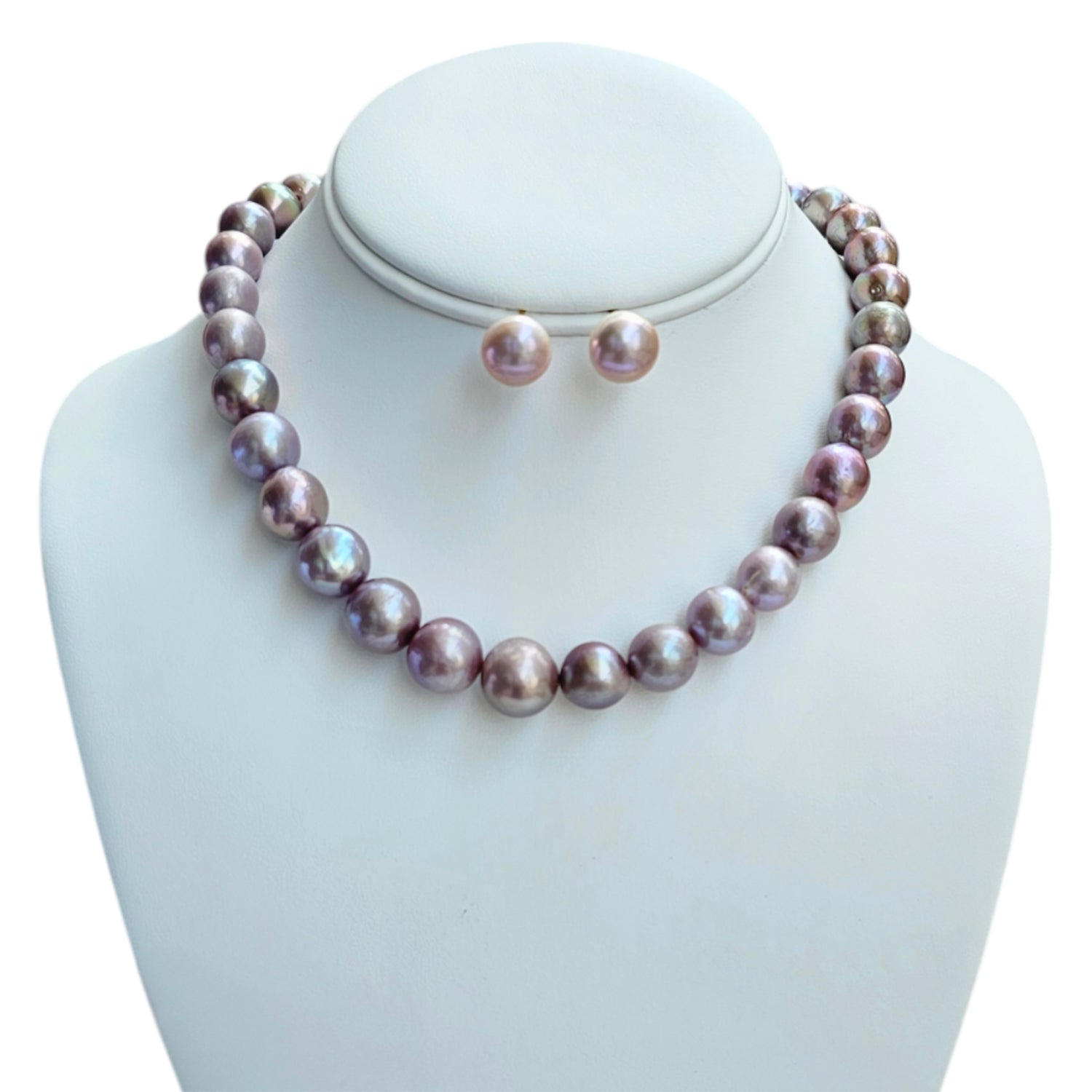 Metallic Blueish Purple Pearl Necklace Single  String (With Earrings)