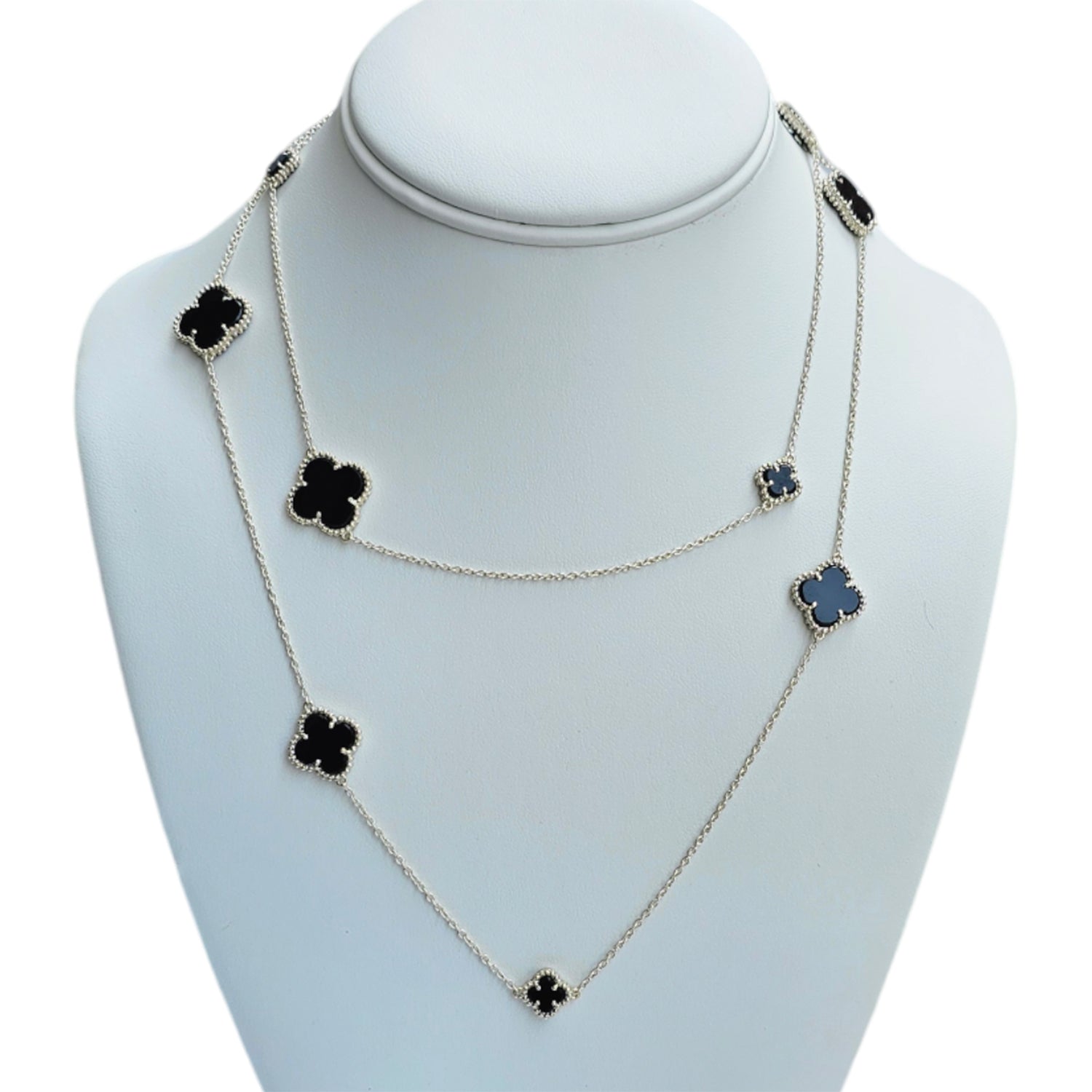 Small Clover Leaf Black Onyx  Necklace