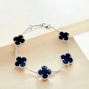 Silver Clover Shape Black Onyx  Bracelet