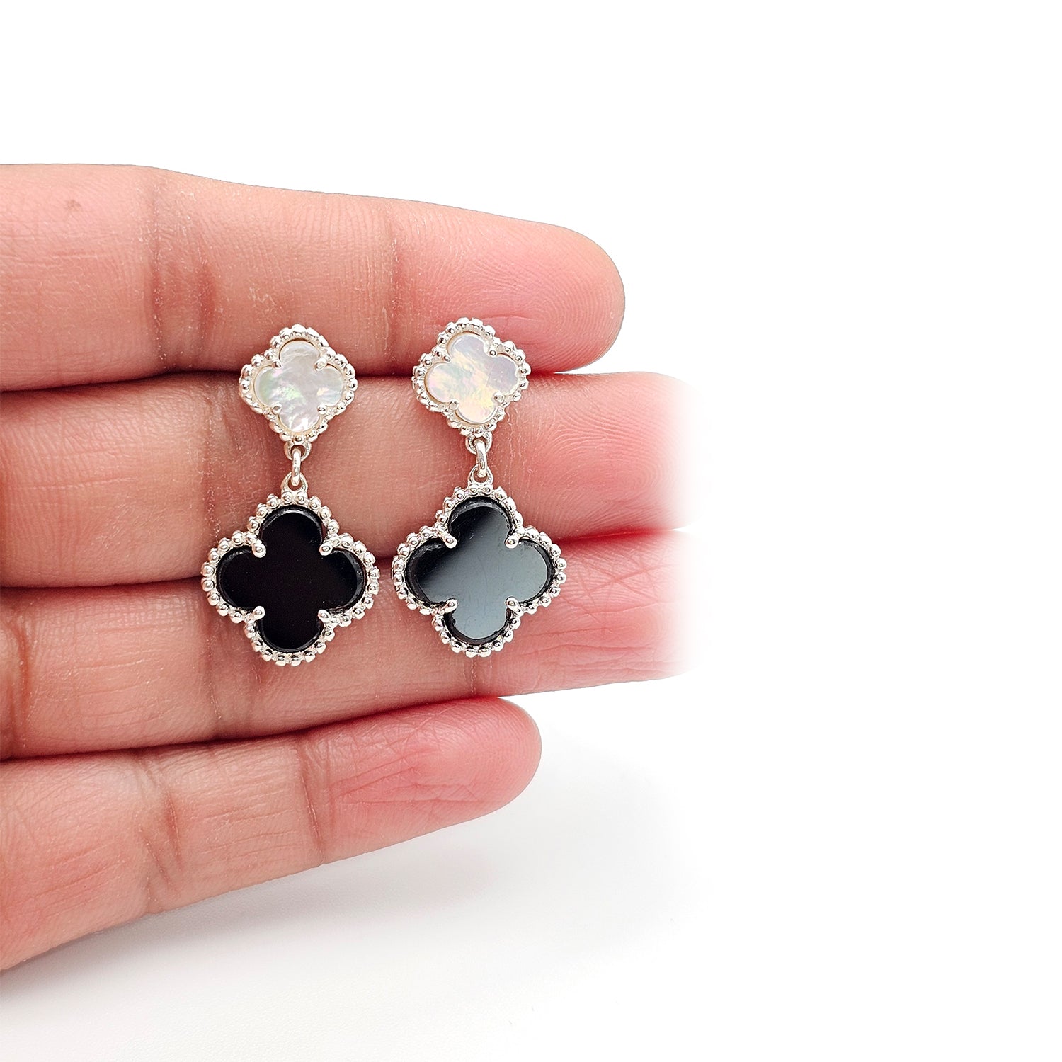 Clover Leaf Shape Silver Earrings