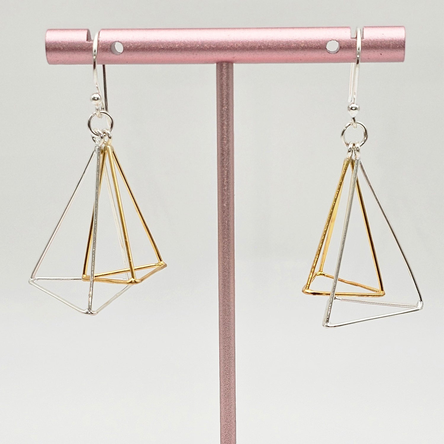 Modern Geometric Silver Earrings-Two Tone