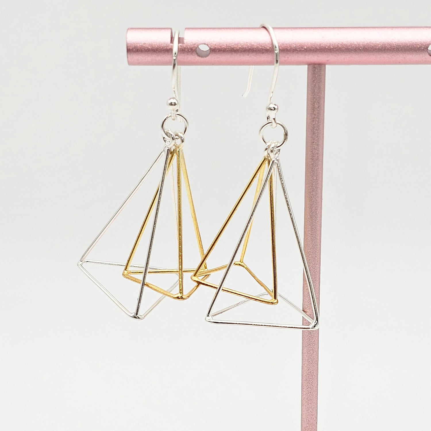 Modern Geometric Silver Earrings-Two Tone