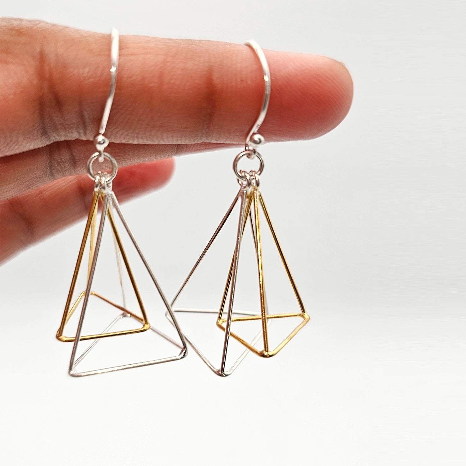 Modern Geometric Silver Earrings-Two Tone