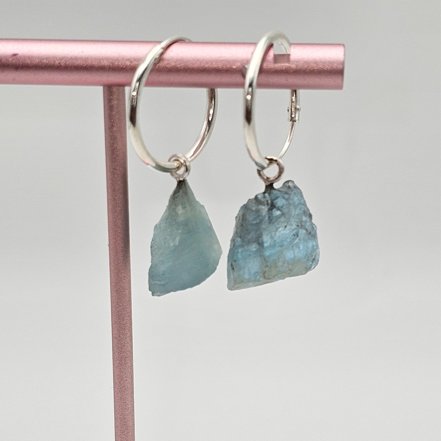 Raw Natural Aquamarine Silver  Earrings