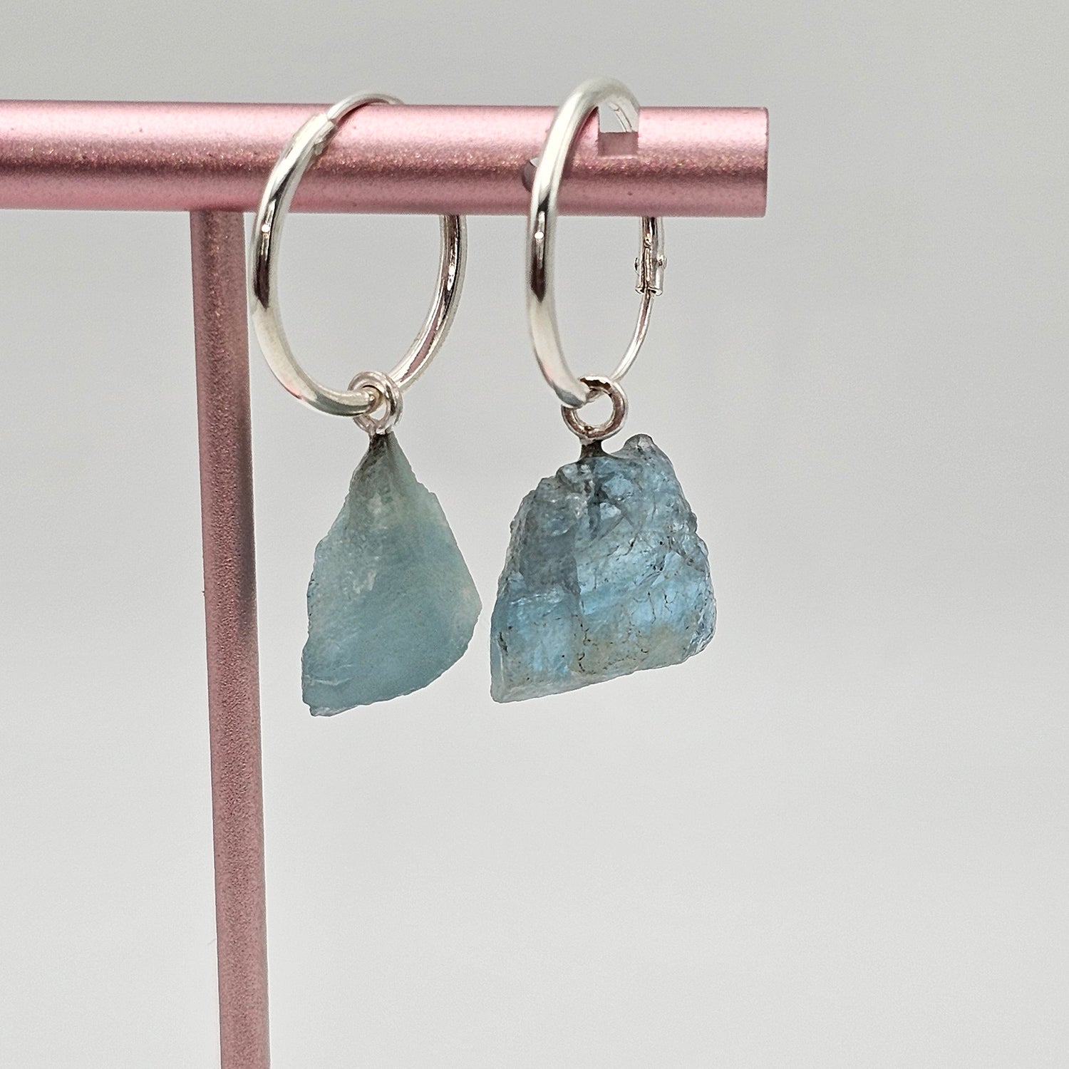 Raw Natural Aquamarine Silver  Earrings