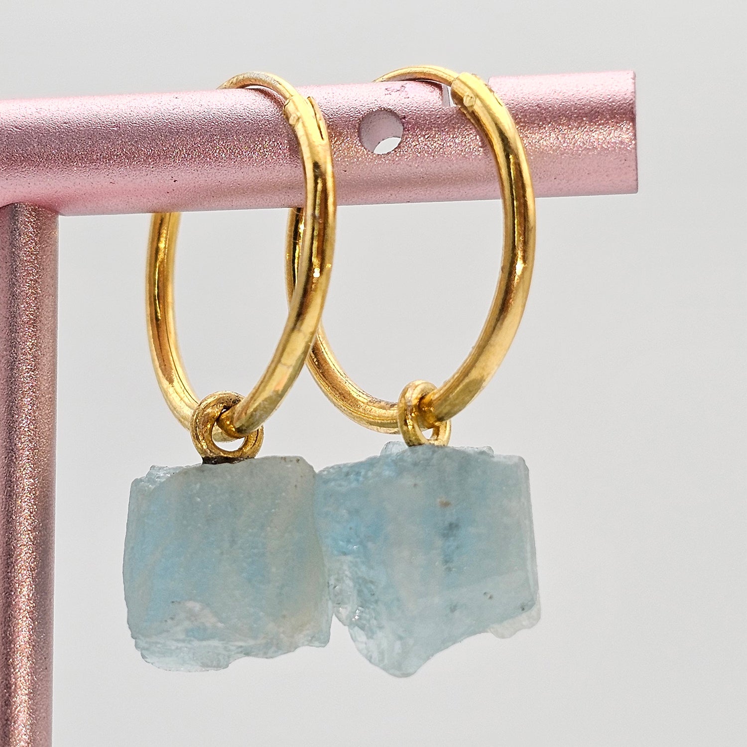 Raw Natural Aquamarine Silver  Earrings