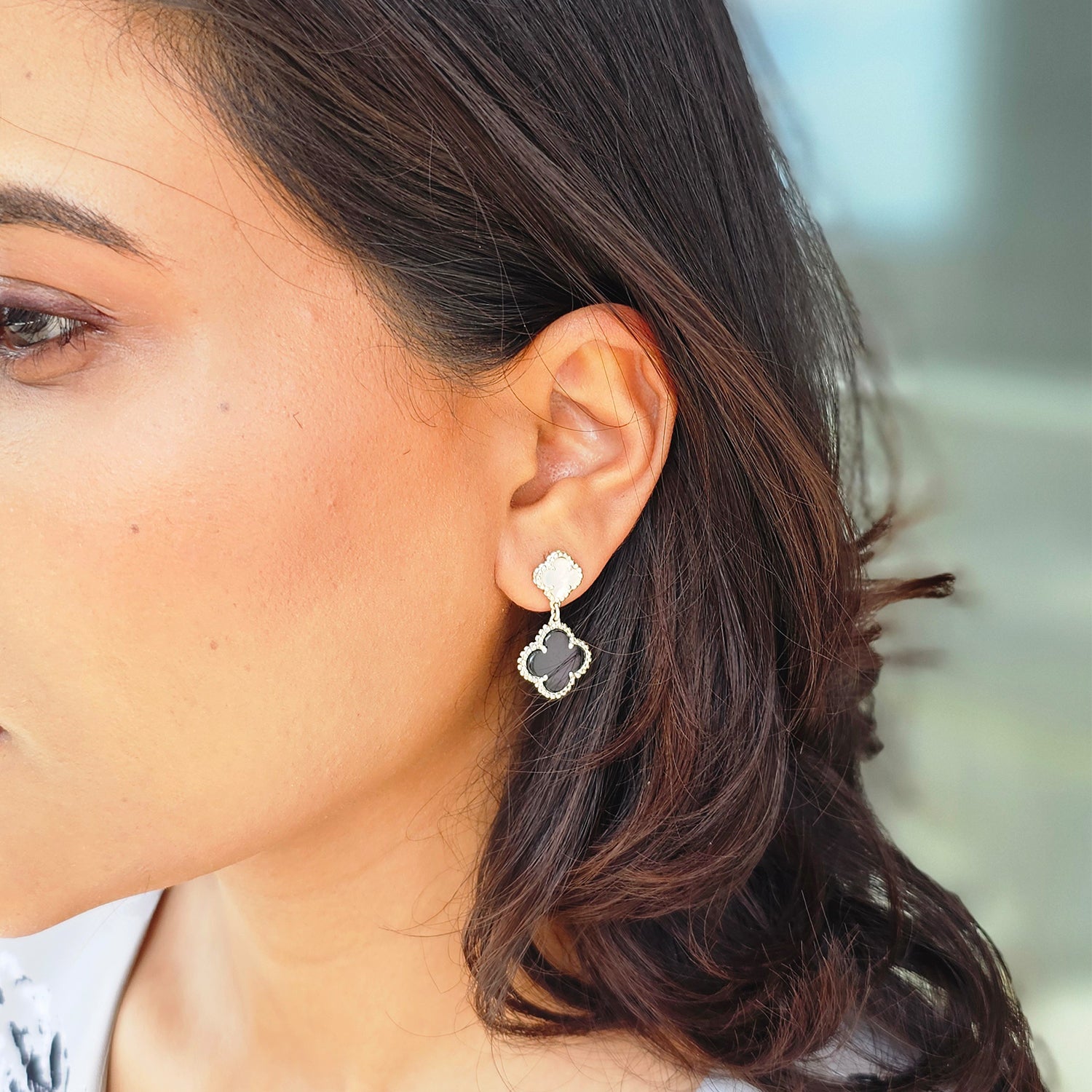 Clover Leaf Shape Silver Earrings