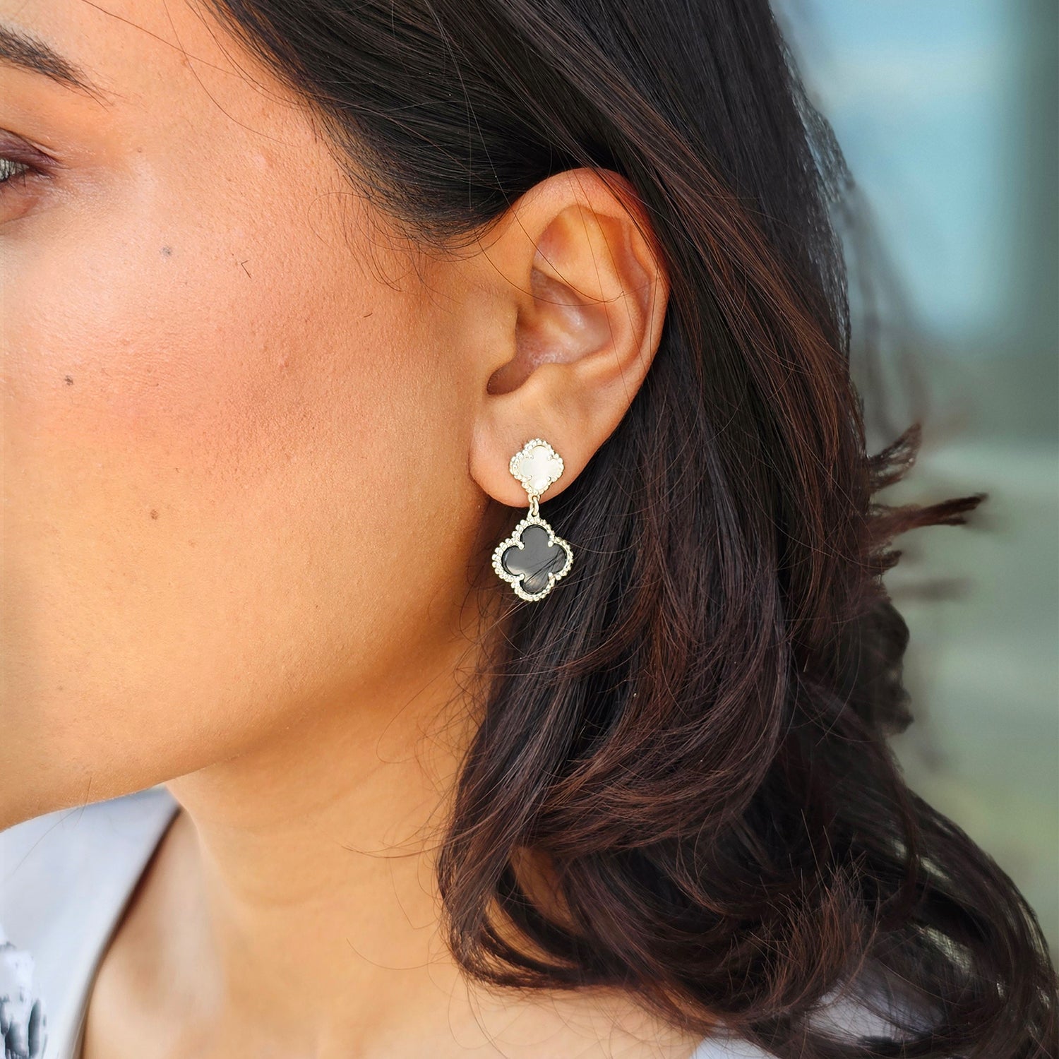 Clover Leaf Shape Silver Earrings