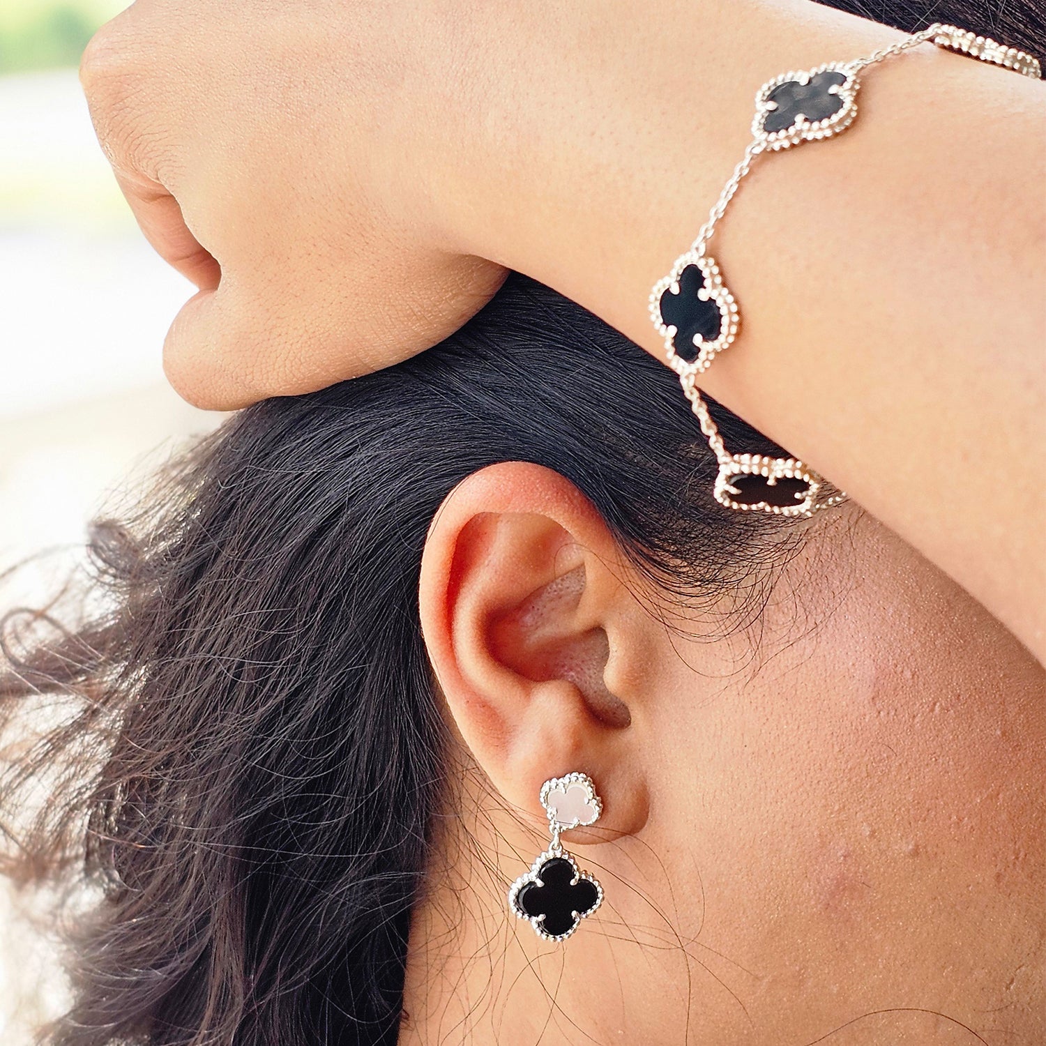 Clover Leaf Shape Silver Earrings