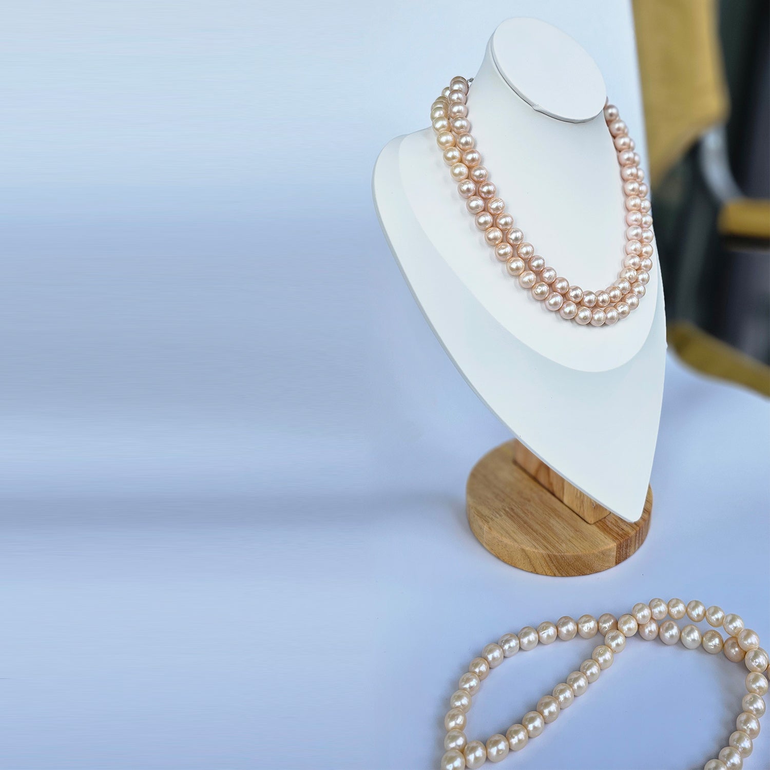 Luminous peach color  freshwater pearl necklace (With  Earrings)