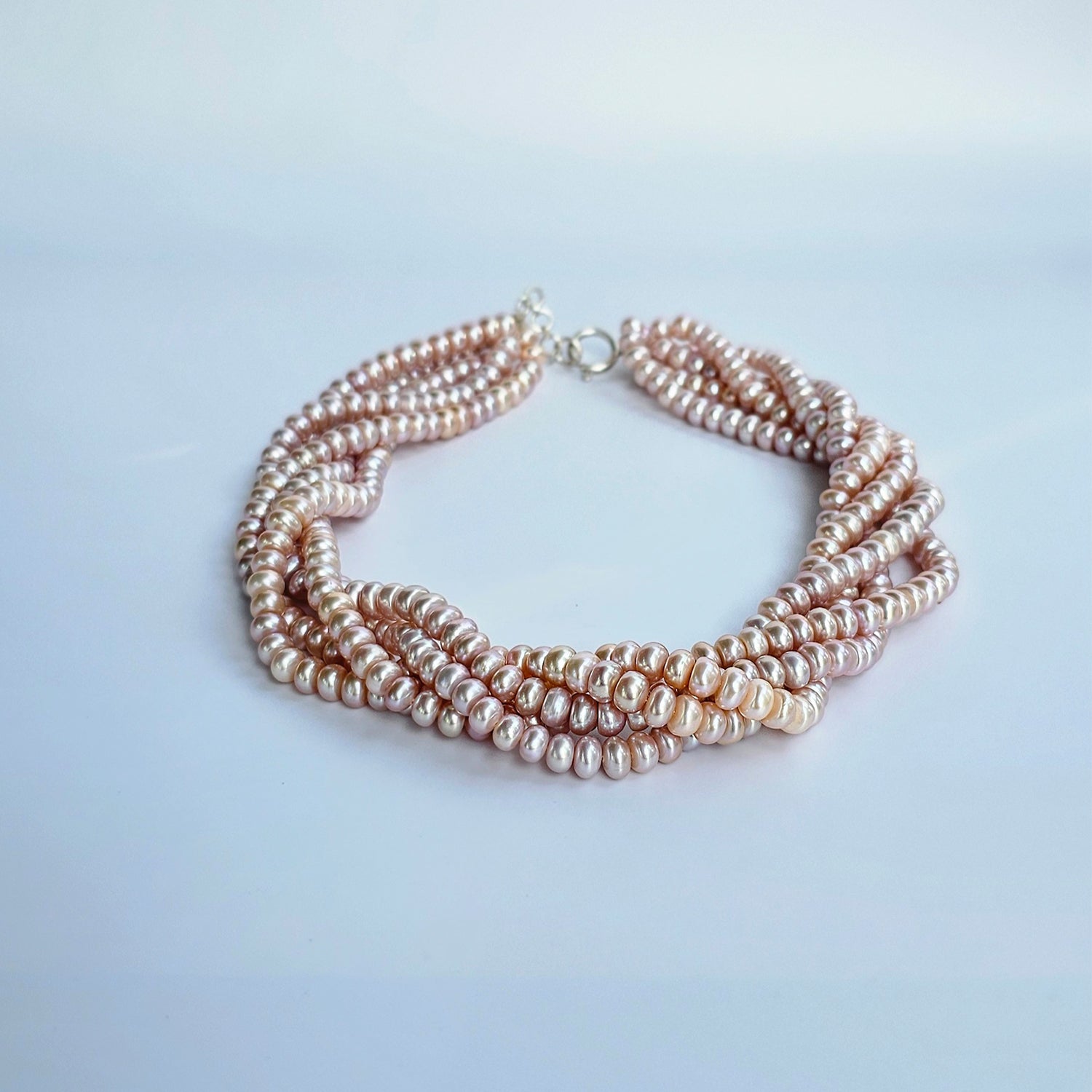 Roseate Freshwater Pearl Necklace (Pink  Color) Five Strings (With Earrings)