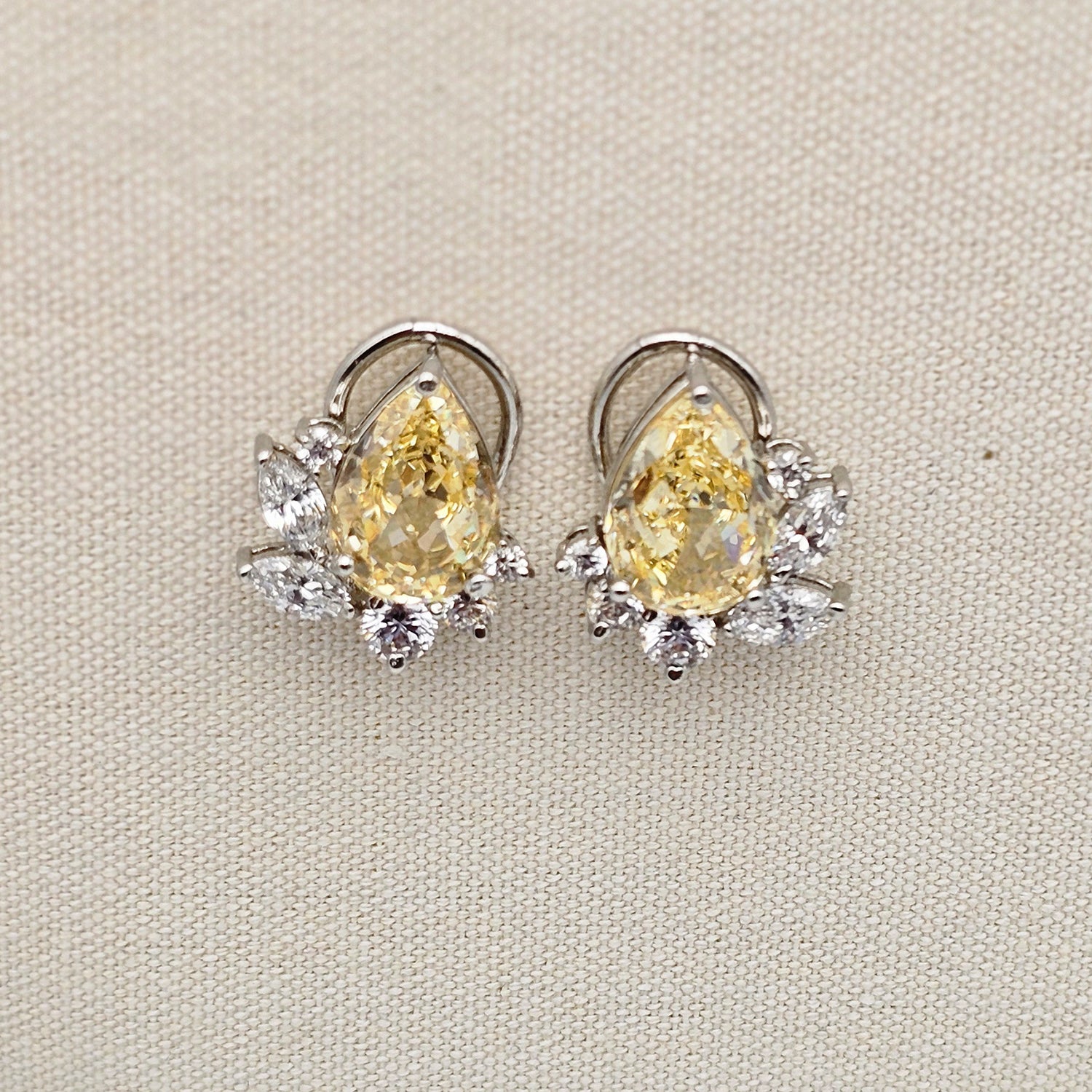 Pear Shape Yellow and White Swarovski  Clustered Studs