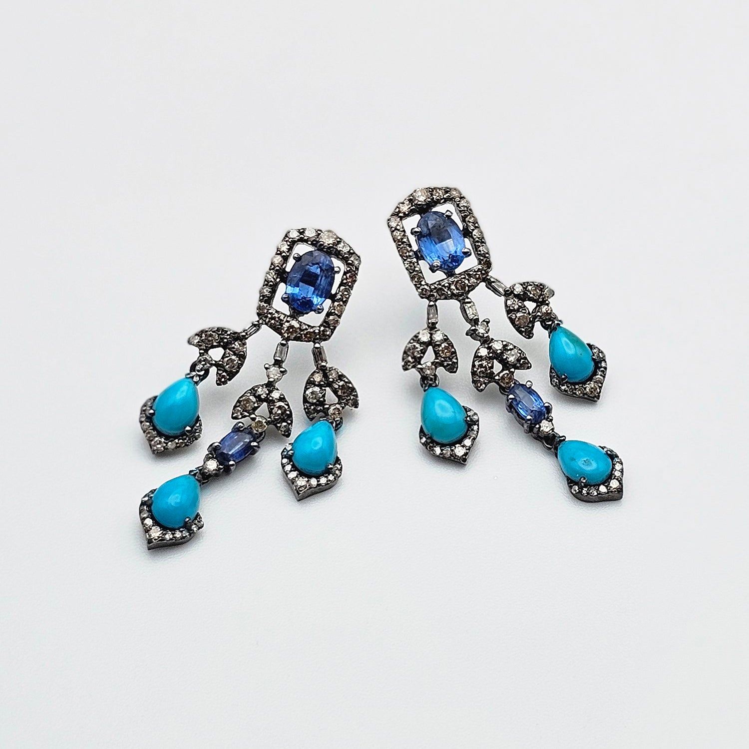 Natural Kyanite and Diamond  Earrings