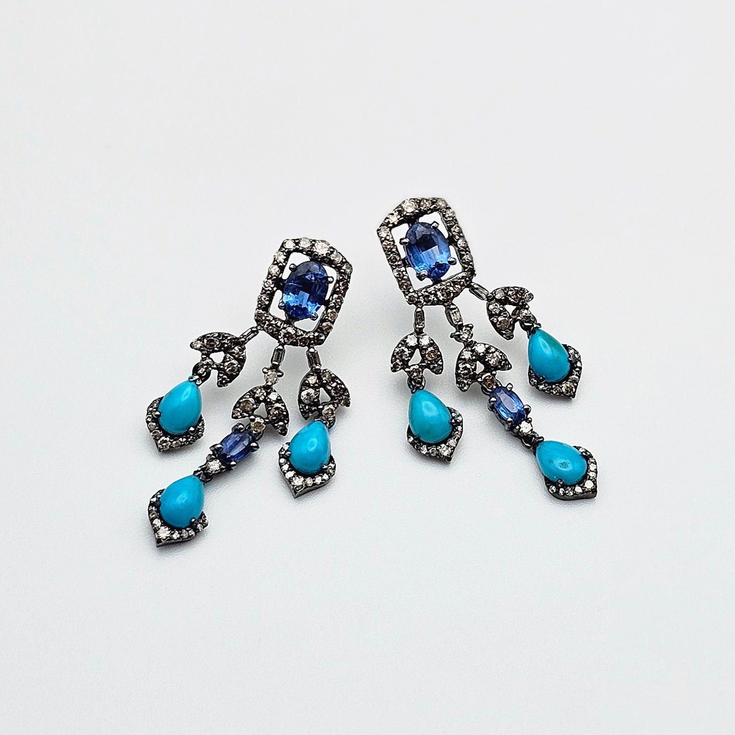 Natural Kyanite and Diamond  Earrings