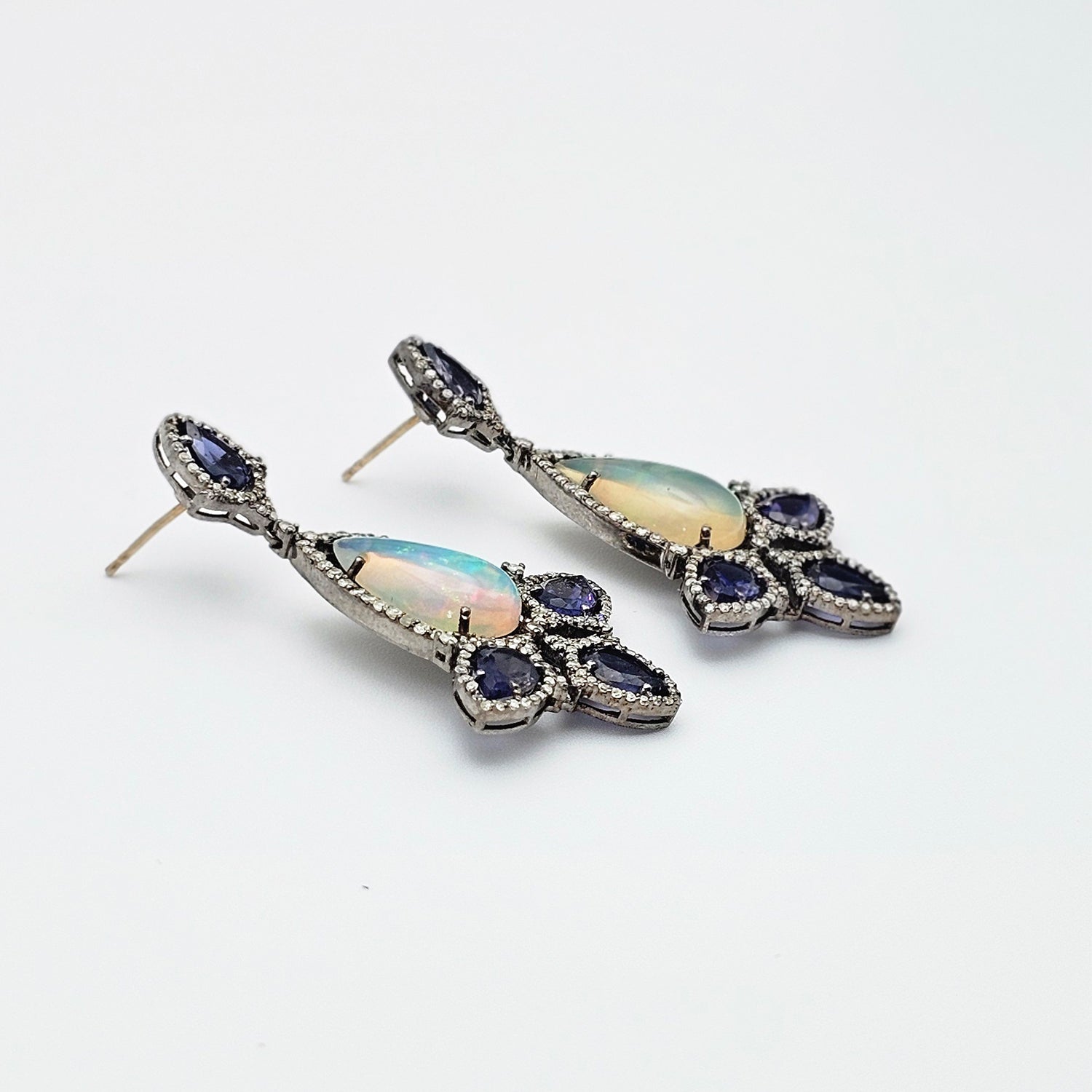 Natural Iolite & Diamond Drop Earrings