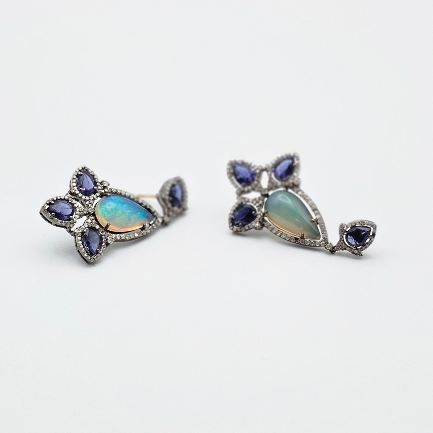 Natural Iolite & Diamond Drop Earrings