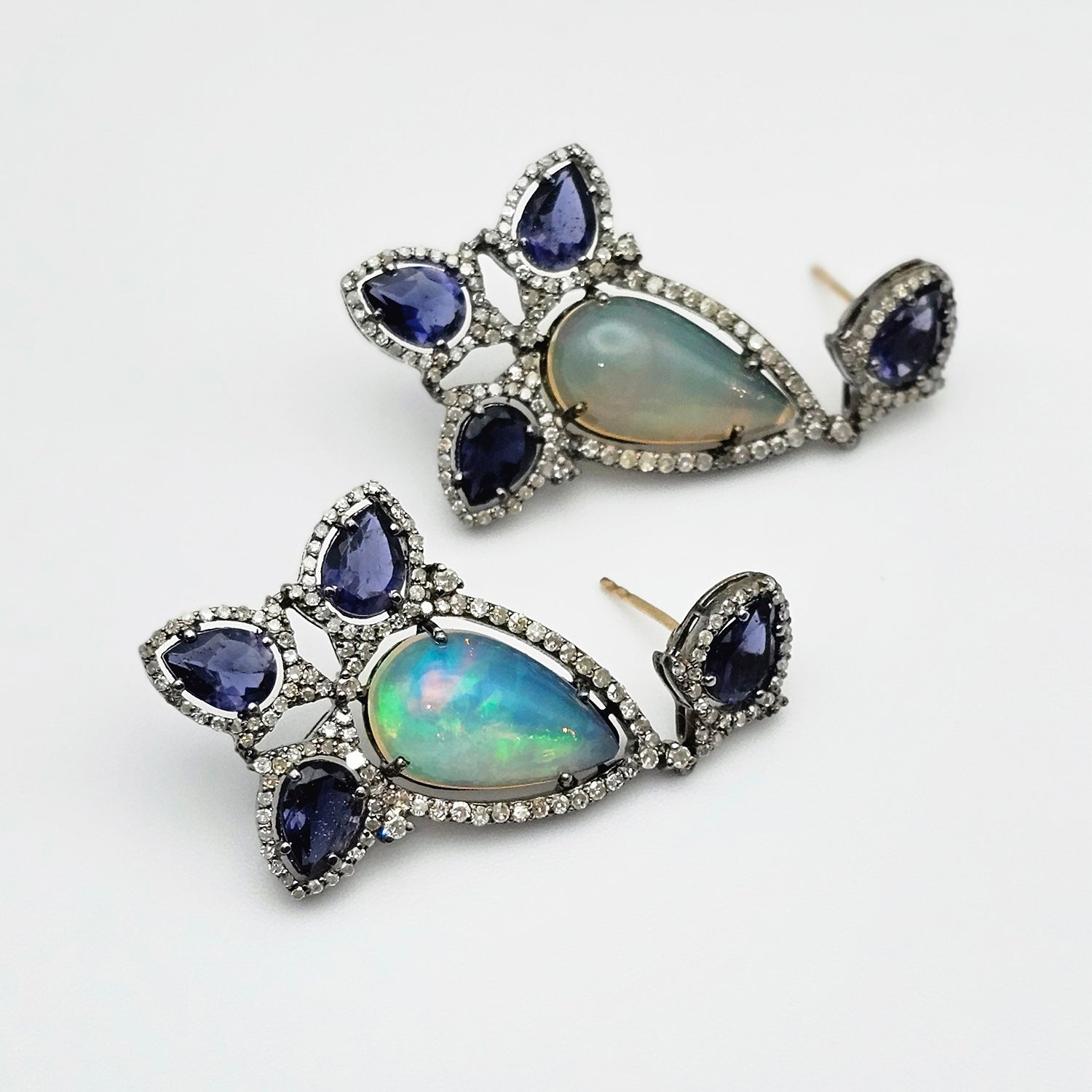 Natural Iolite & Diamond Drop Earrings