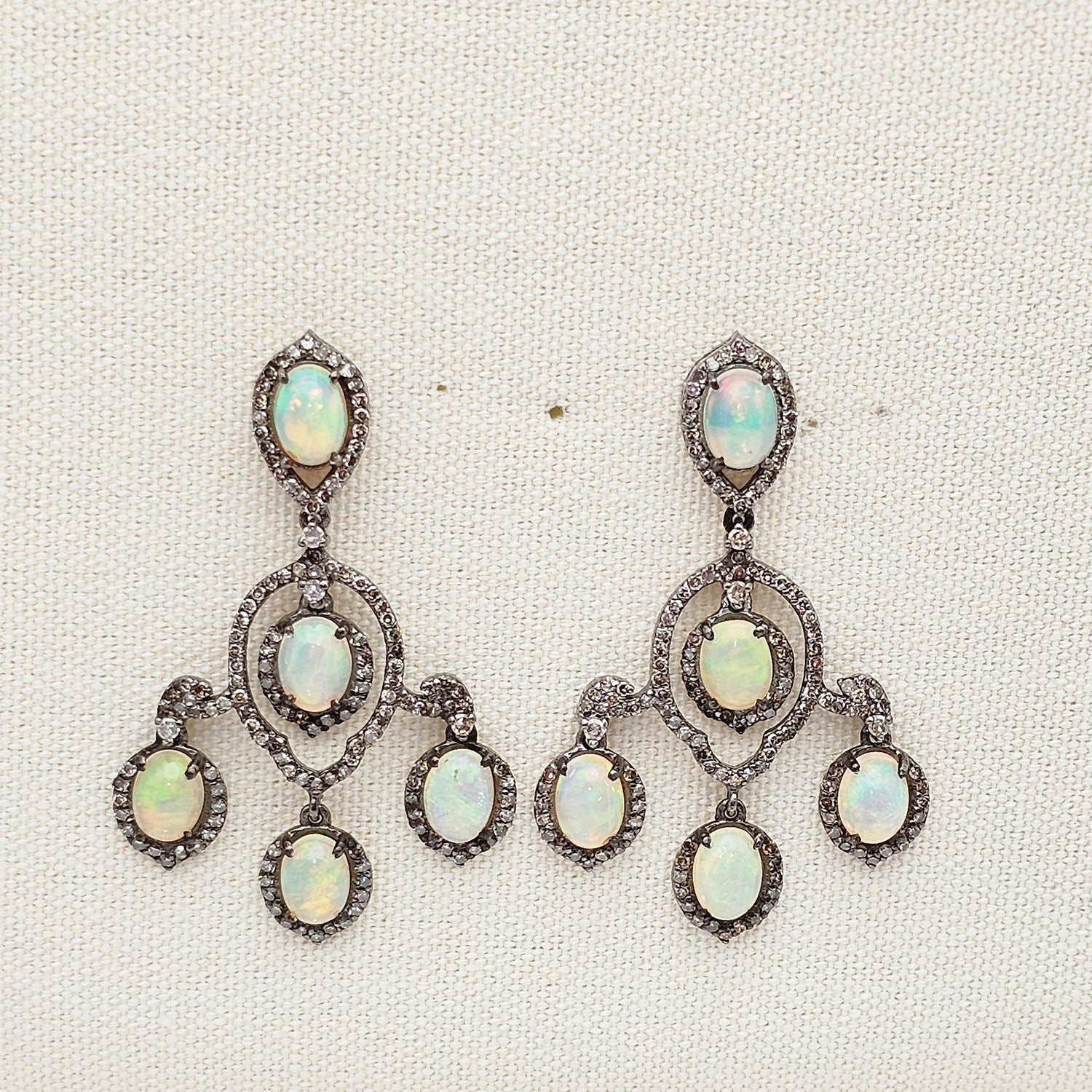 Vintage Natural Opal & Diamond  Earrings