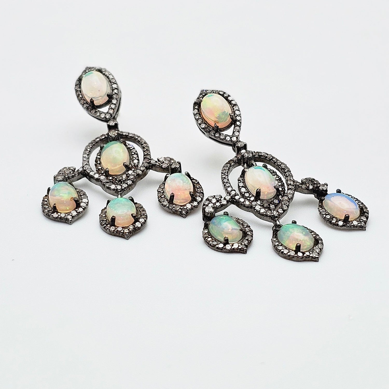 Vintage Natural Opal & Diamond  Earrings