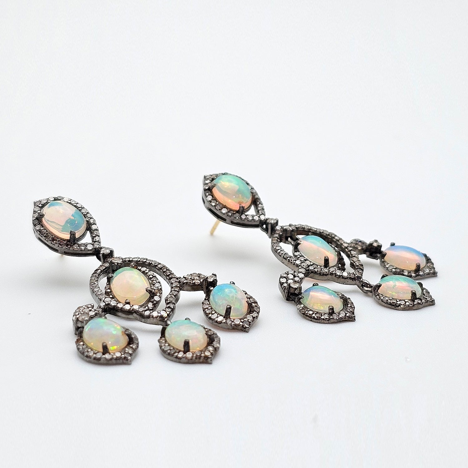 Vintage Natural Opal & Diamond  Earrings