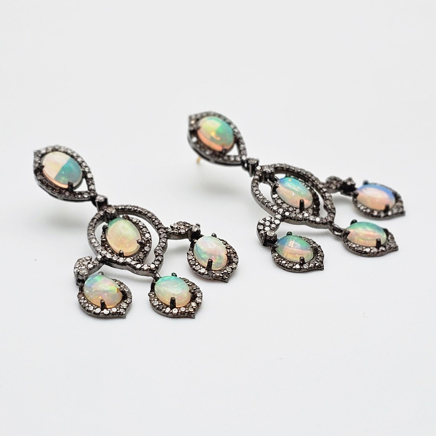 Vintage Natural Opal & Diamond  Earrings