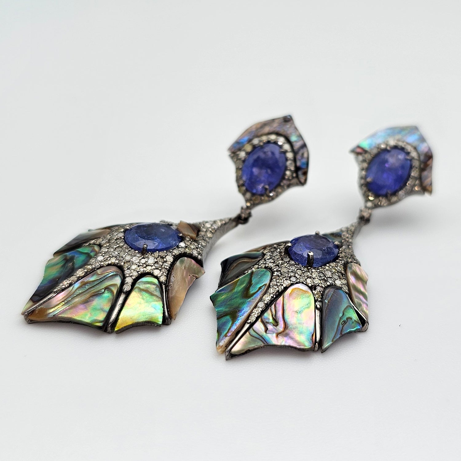 Natural Tanzanite & Diamond shell Earrings