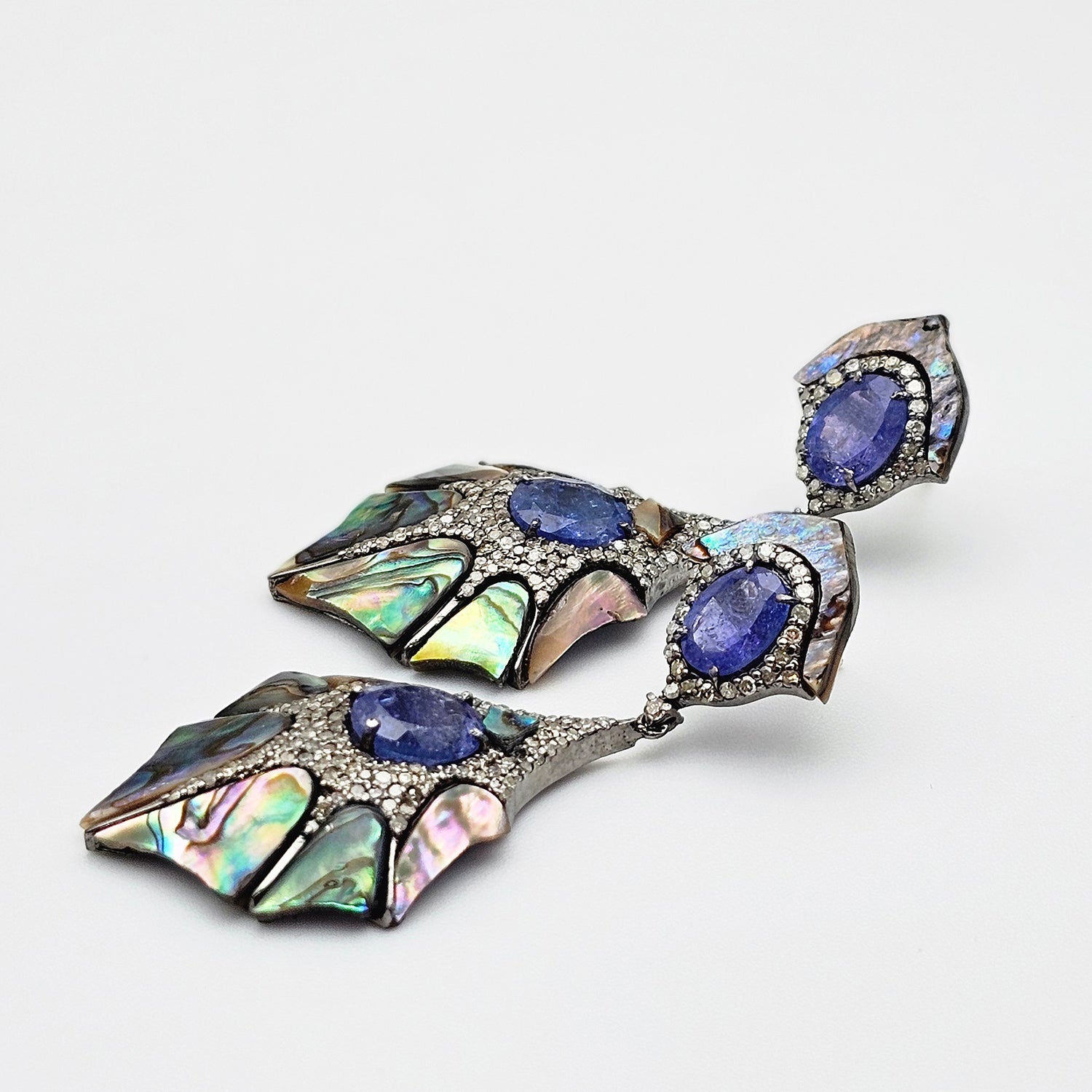 Natural Tanzanite & Diamond shell Earrings