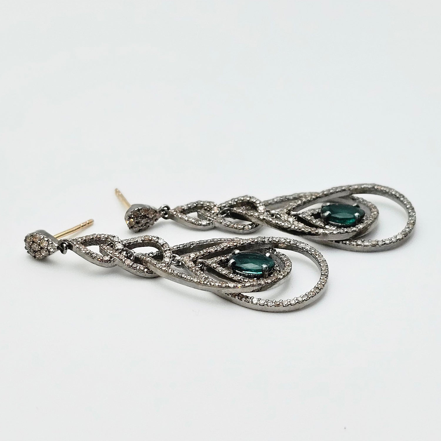 Natural Emerald & Diamond Drop  Earrings