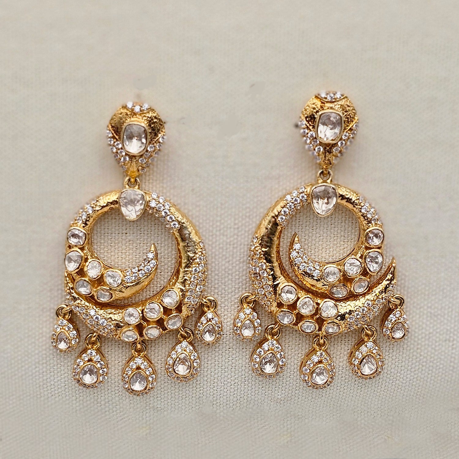 Silver Earrings With Moissanite Polki
