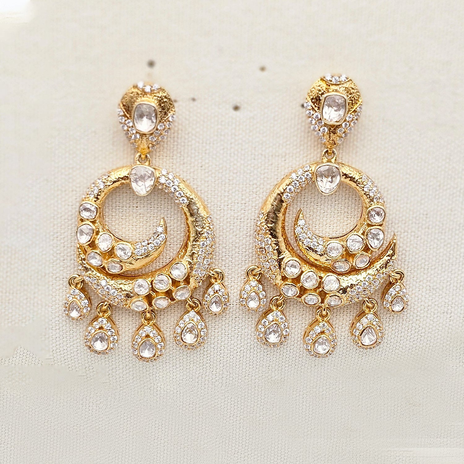 Silver Earrings With Moissanite Polki