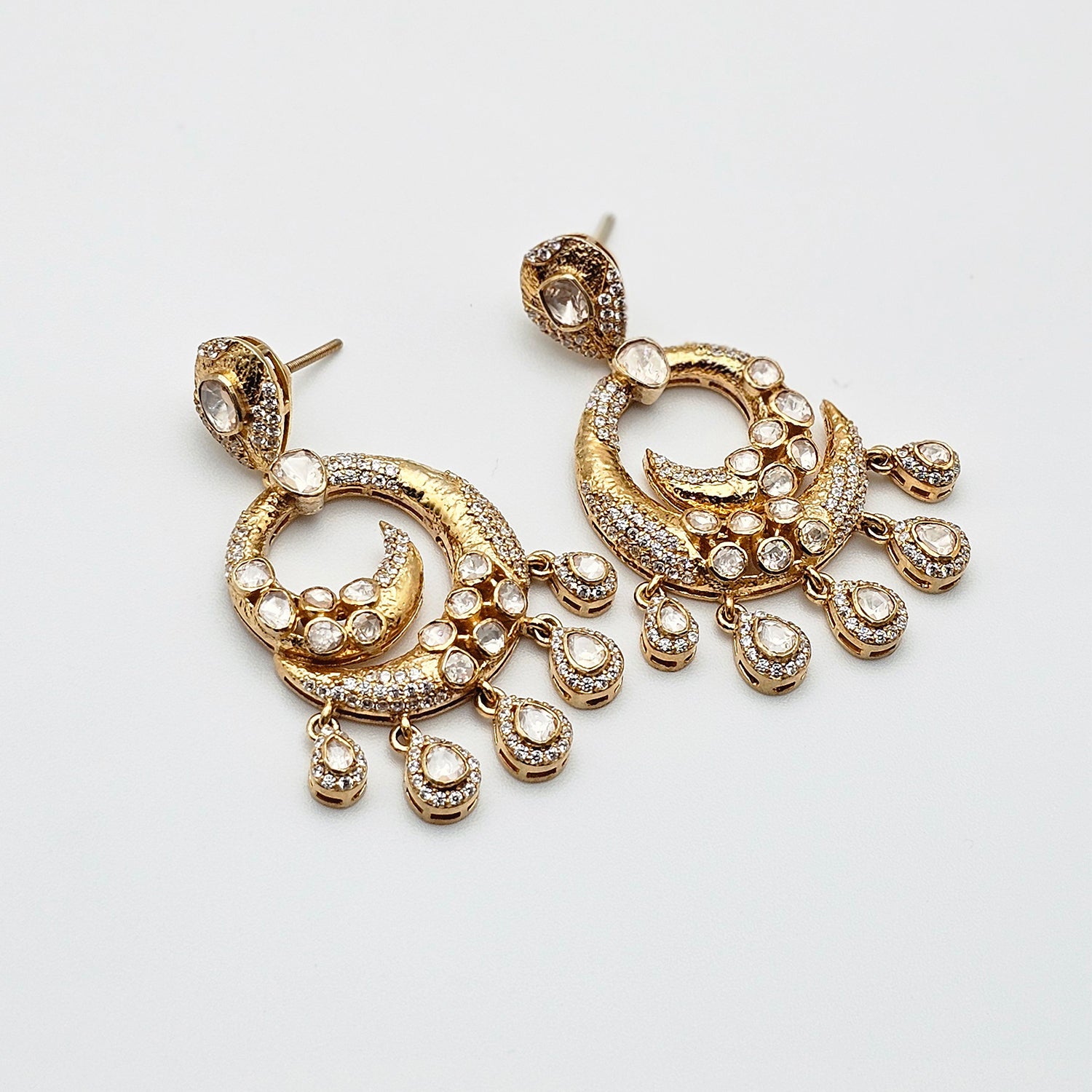 Silver Earrings With Moissanite Polki