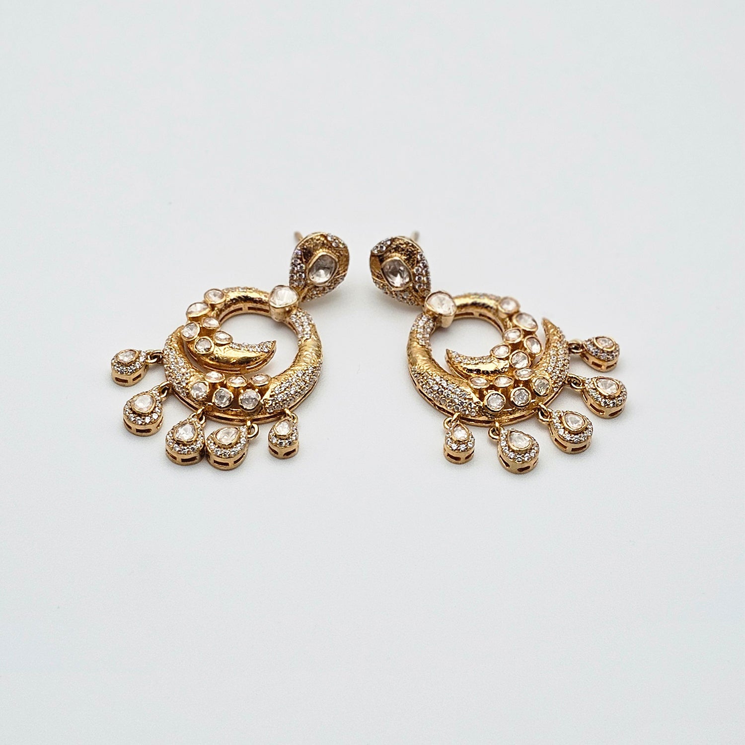 Silver Earrings With Moissanite Polki