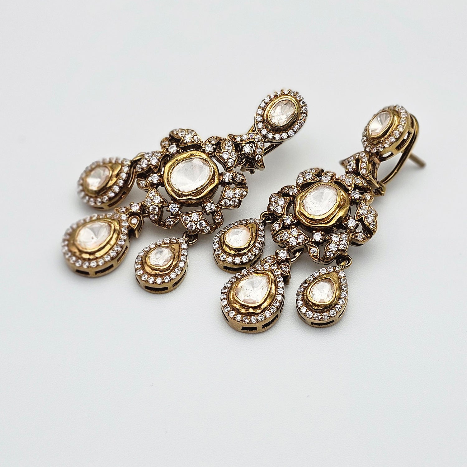 Victorian style Silver Moissanite Polki  Earrings