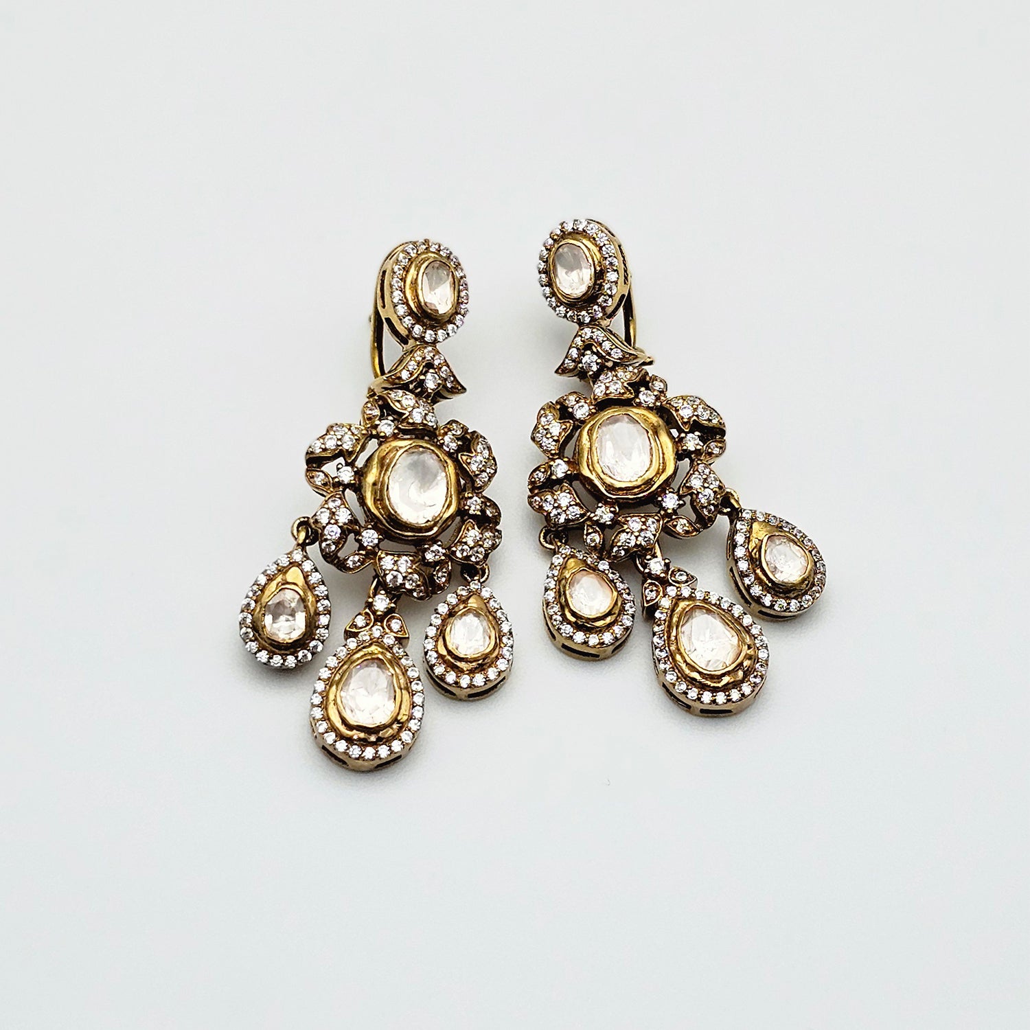 Victorian style Silver Moissanite Polki  Earrings