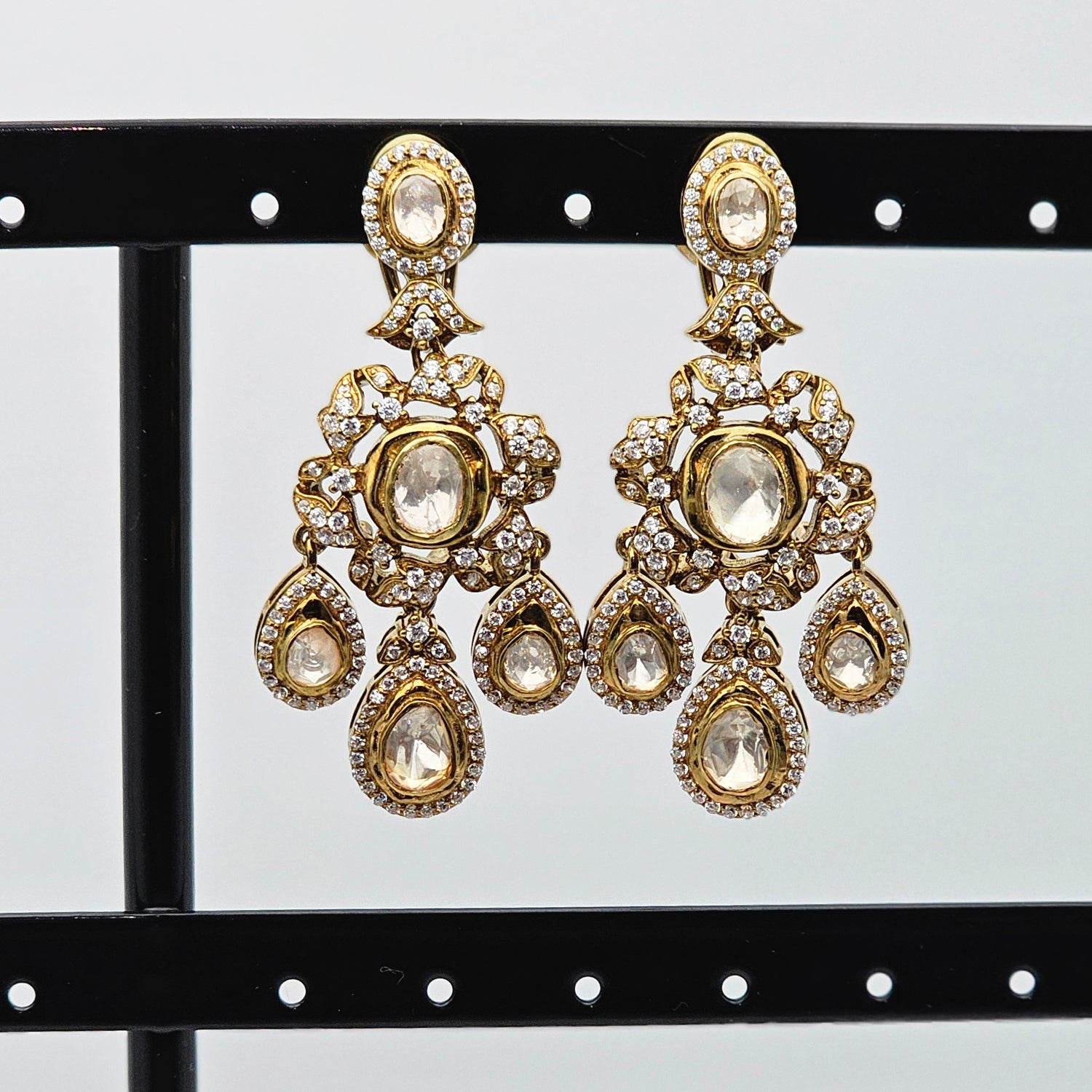 Victorian style Silver Moissanite Polki  Earrings