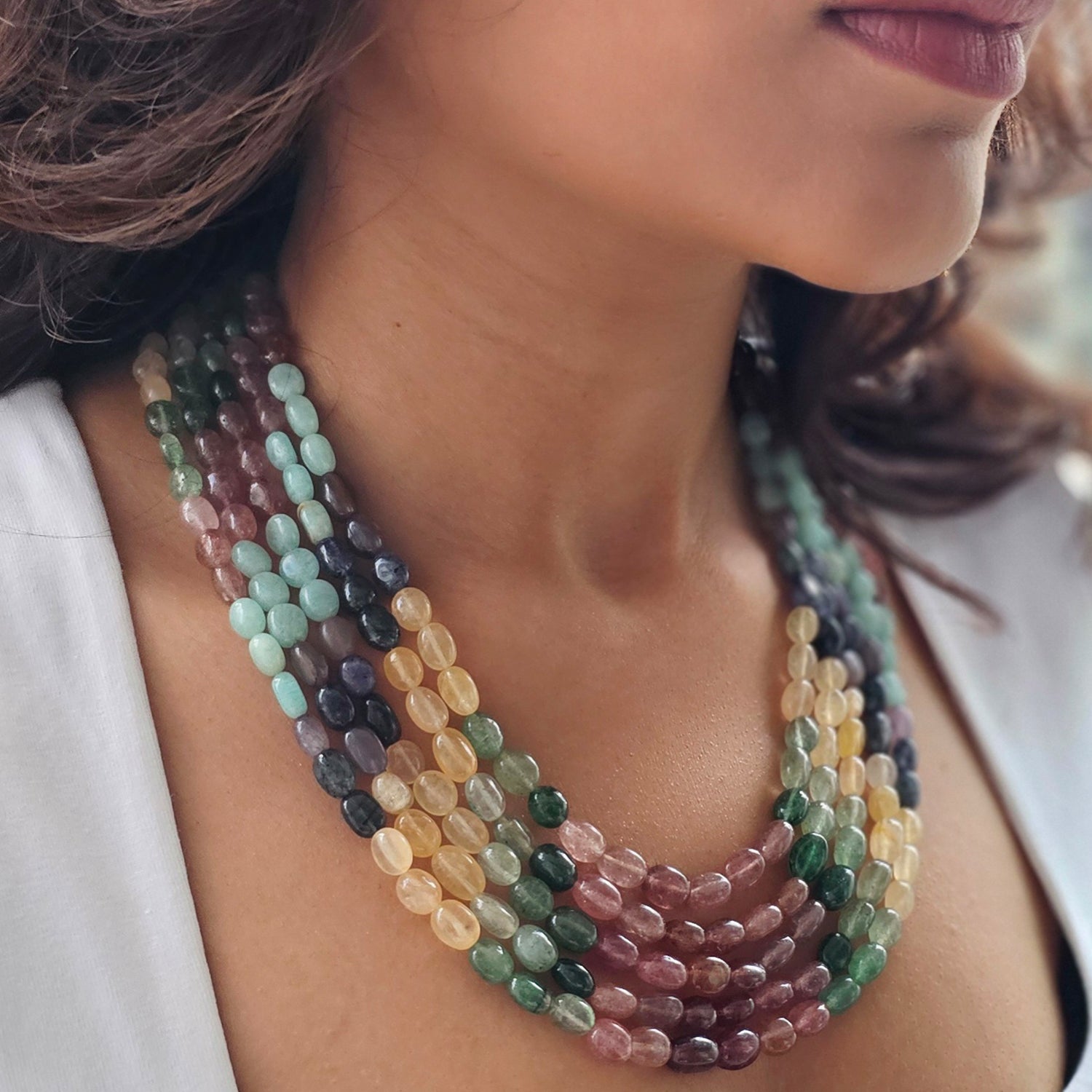 Multicolor-Russian Oval Bead Necklace