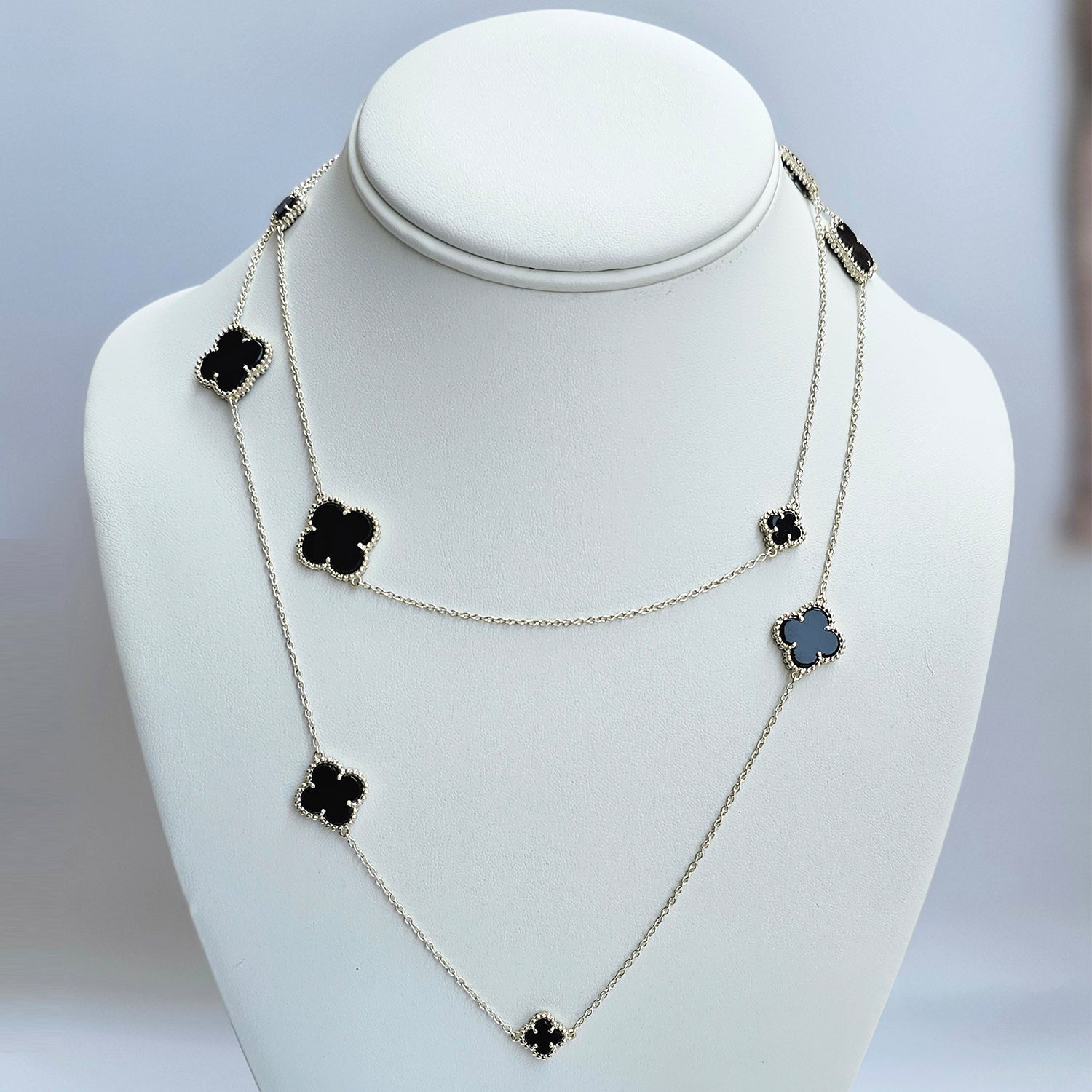 Small Clover Leaf Black Onyx  Necklace