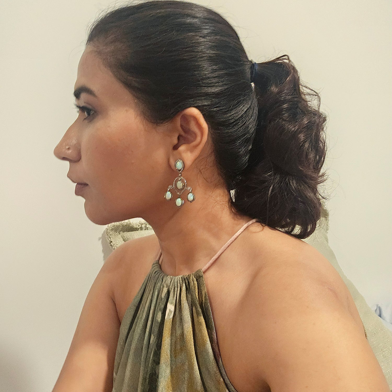 Vintage Natural Opal & Diamond  Earrings