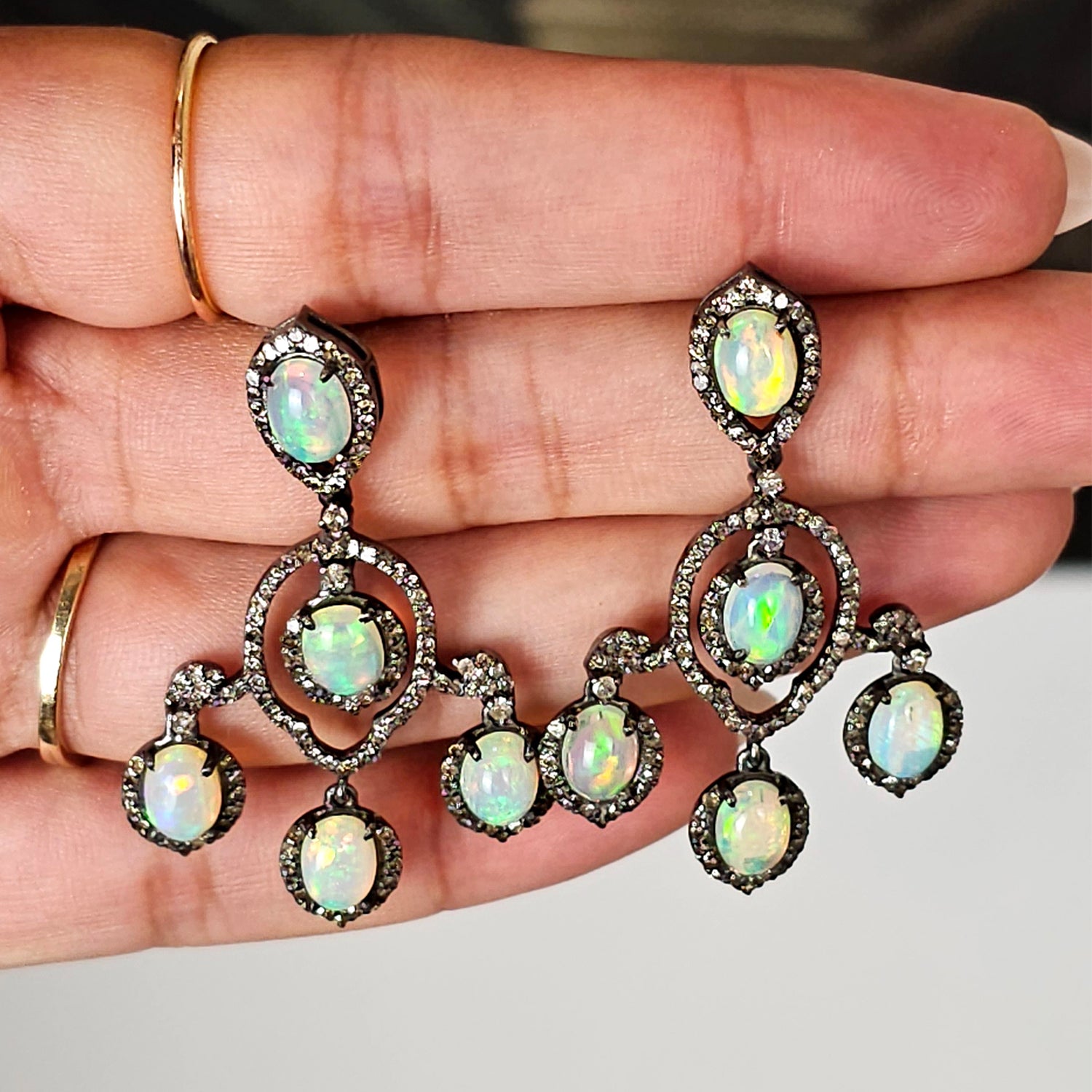 Vintage Natural Opal & Diamond  Earrings