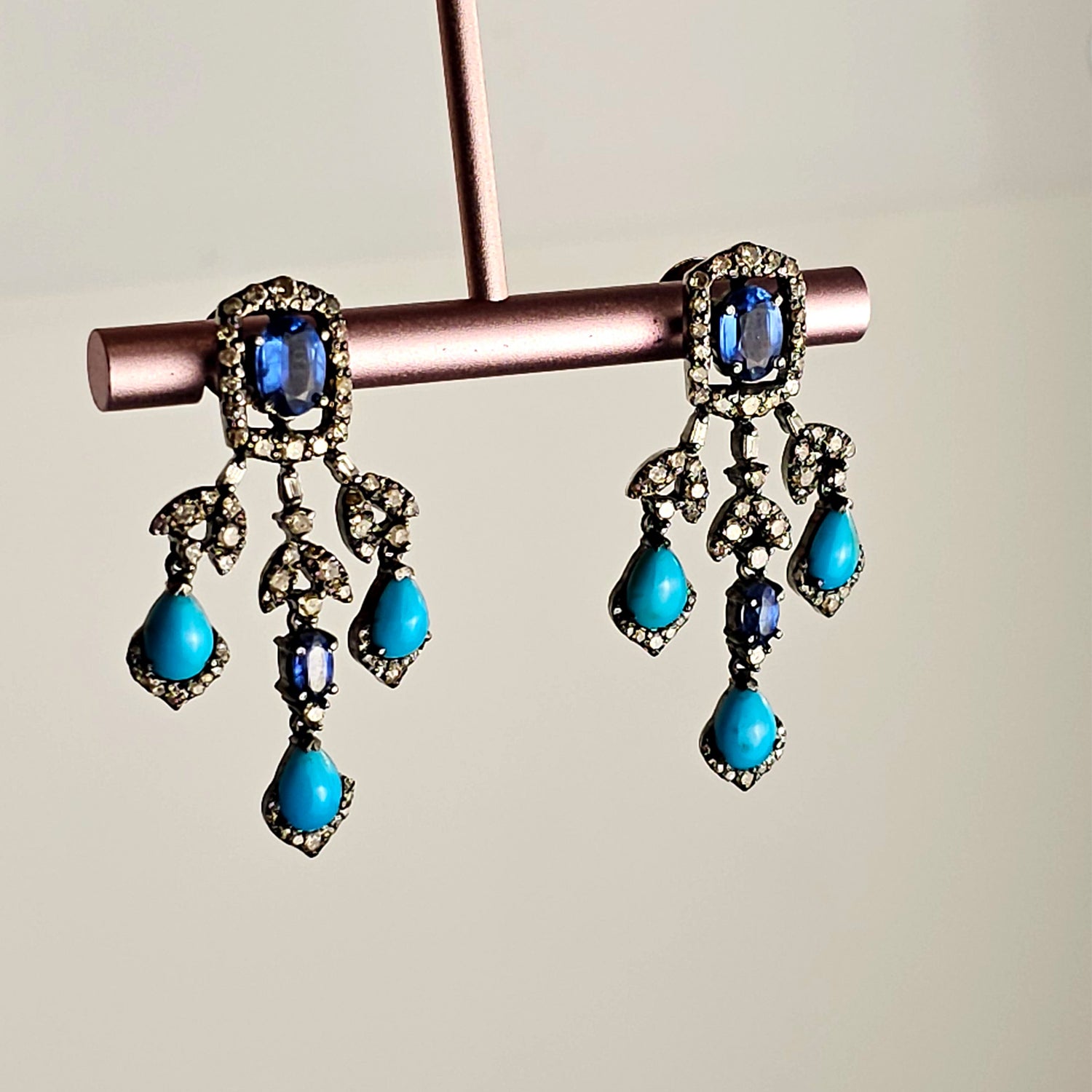 Natural Kyanite and Diamond  Earrings