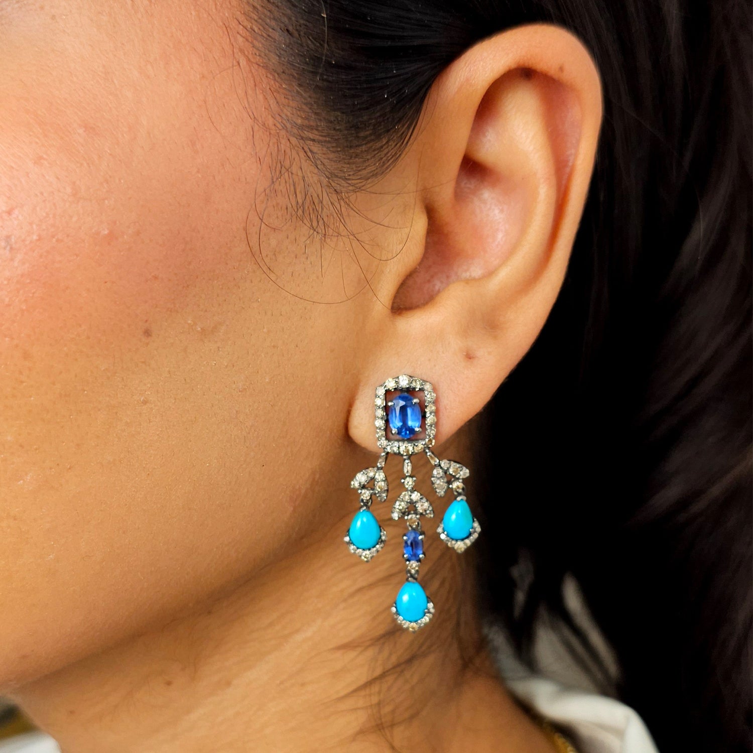 Natural Kyanite and Diamond  Earrings