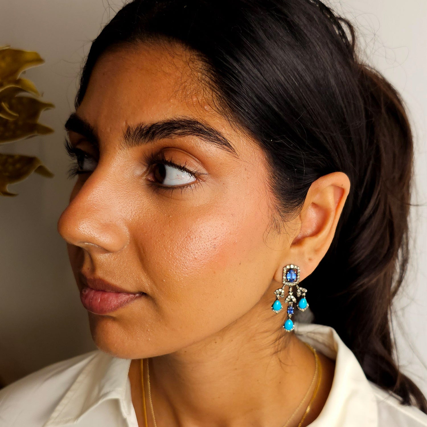 Natural Kyanite and Diamond  Earrings