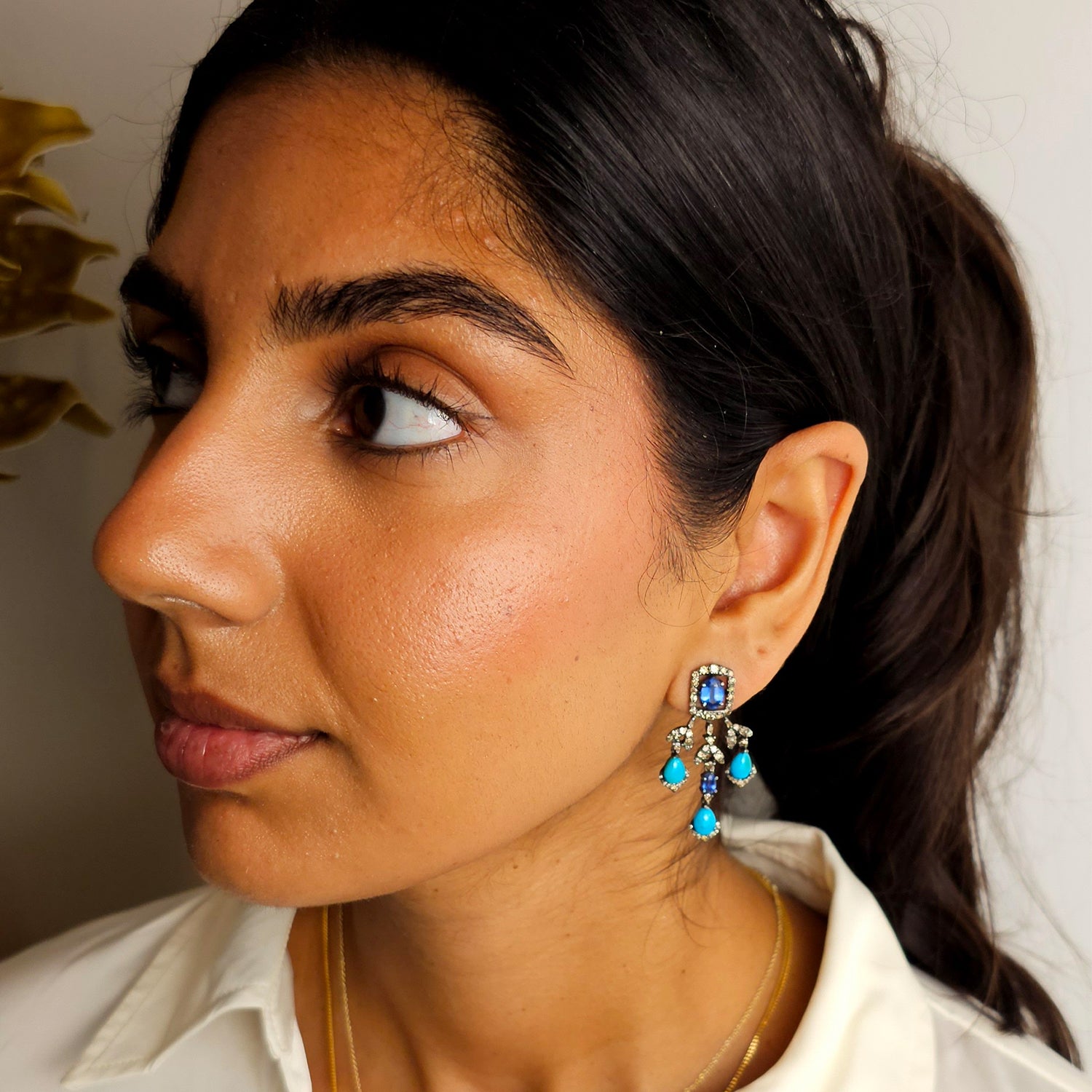Natural Kyanite and Diamond  Earrings