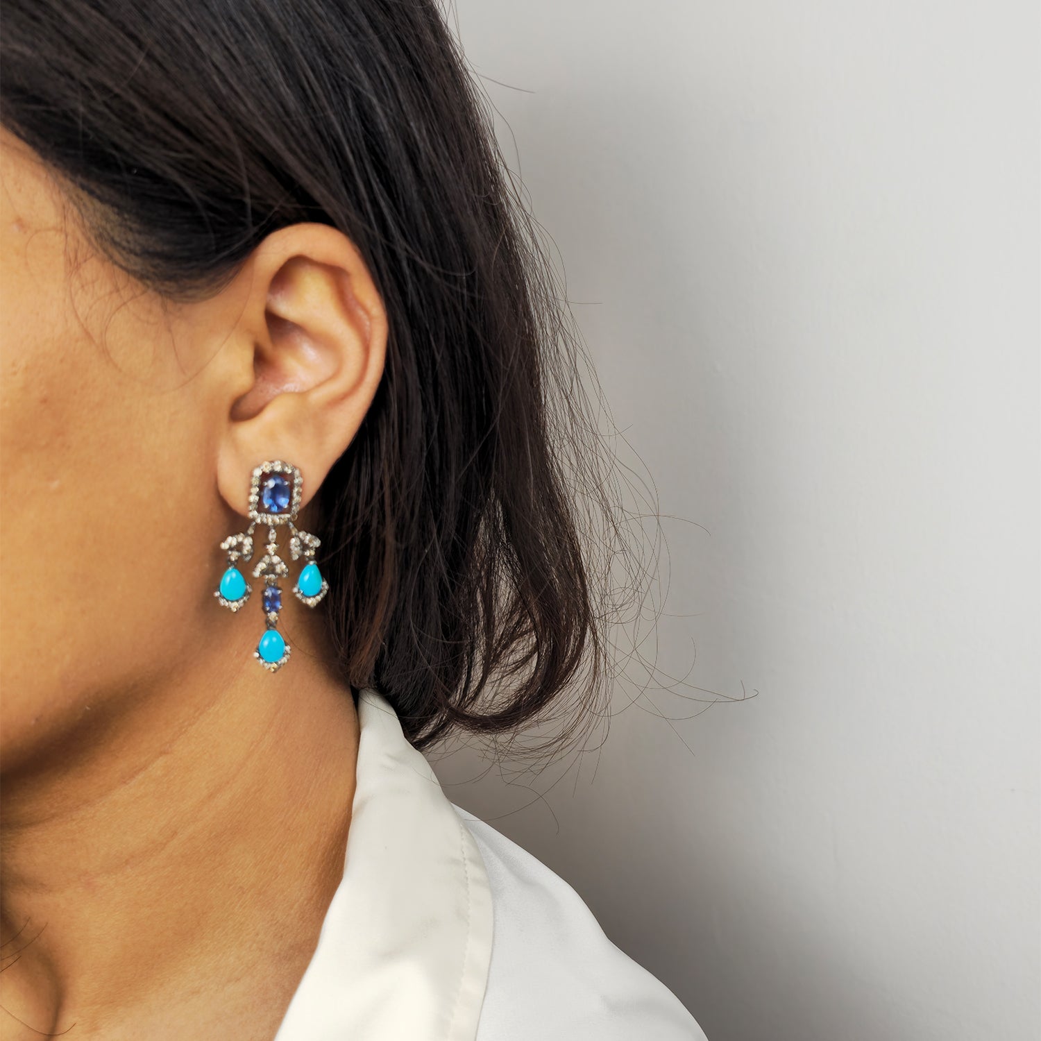 Natural Kyanite and Diamond  Earrings