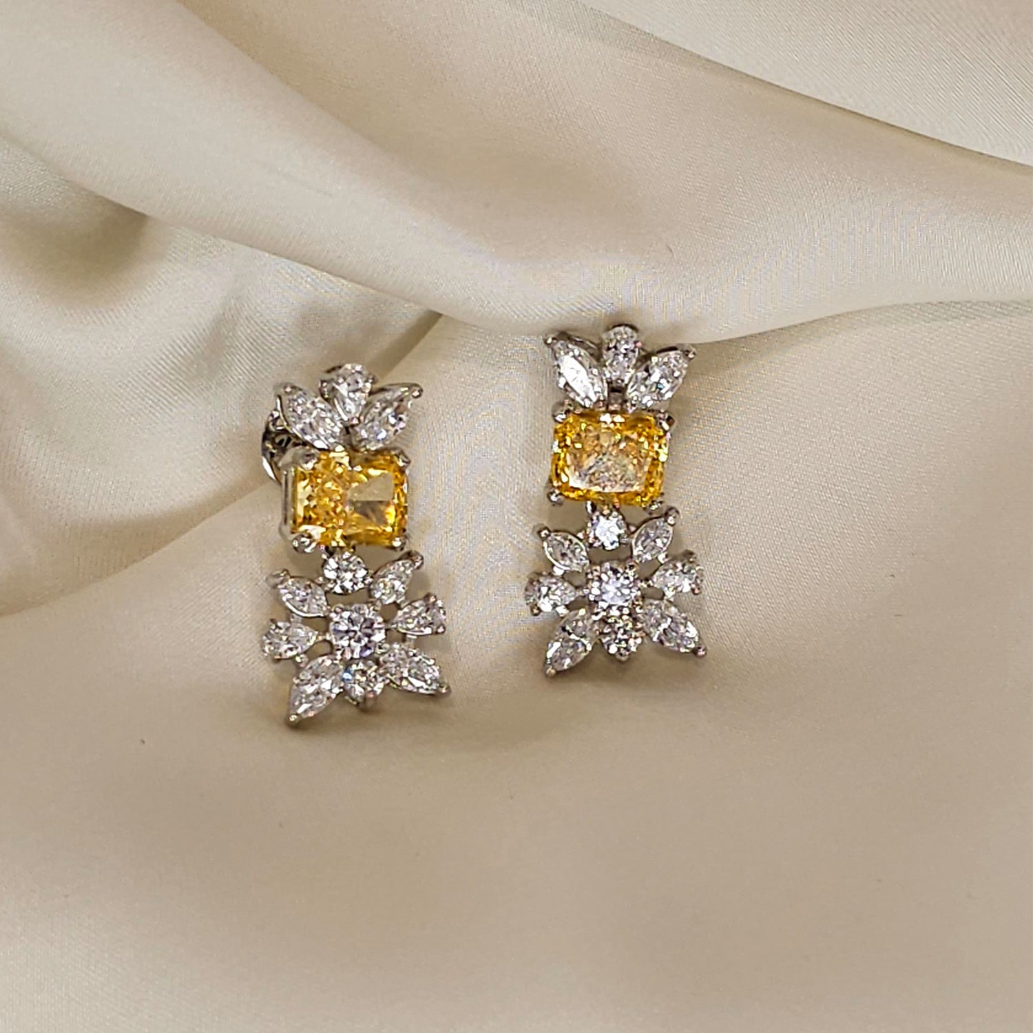 Mixed Shape Cut Yellow and White  Swarovski Earrings
