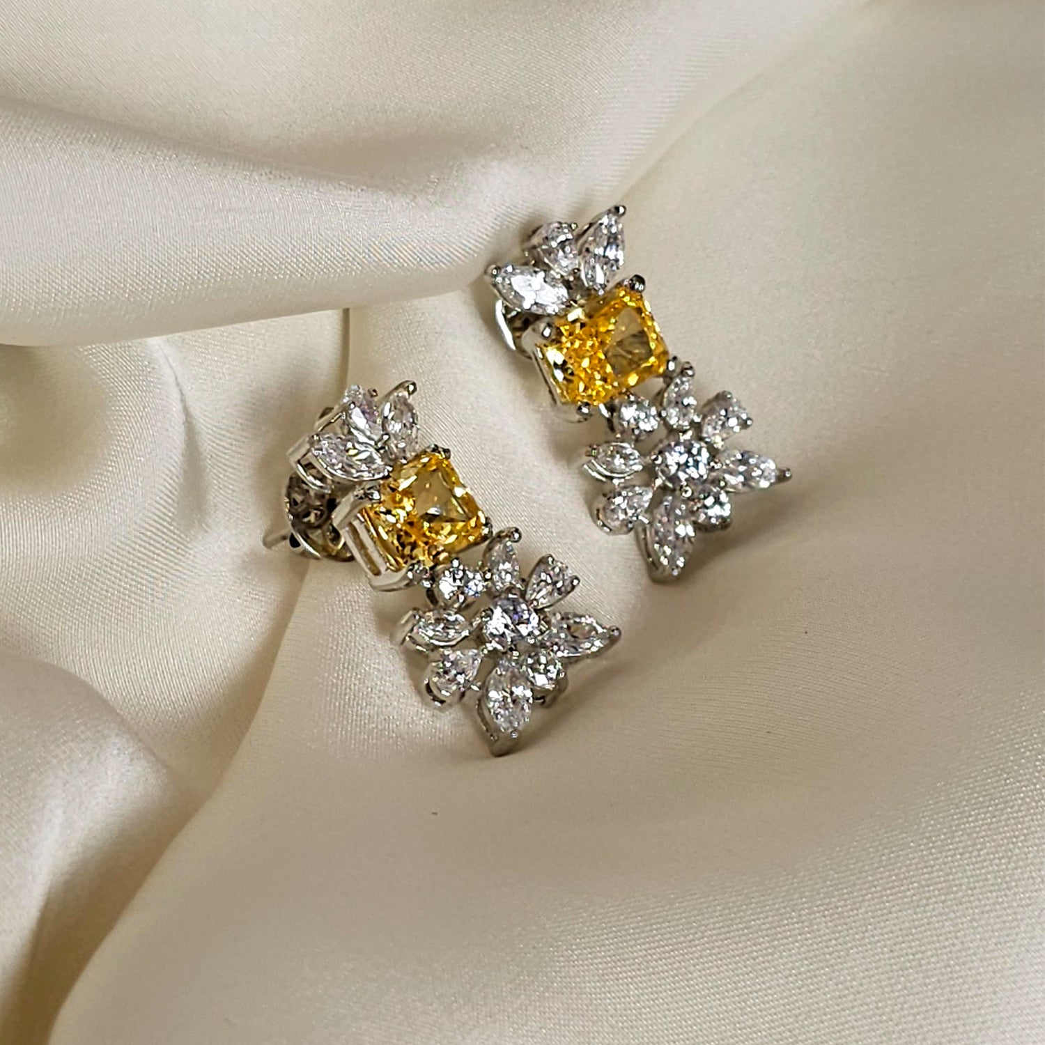 Mixed Shape Cut Yellow and White  Swarovski Earrings